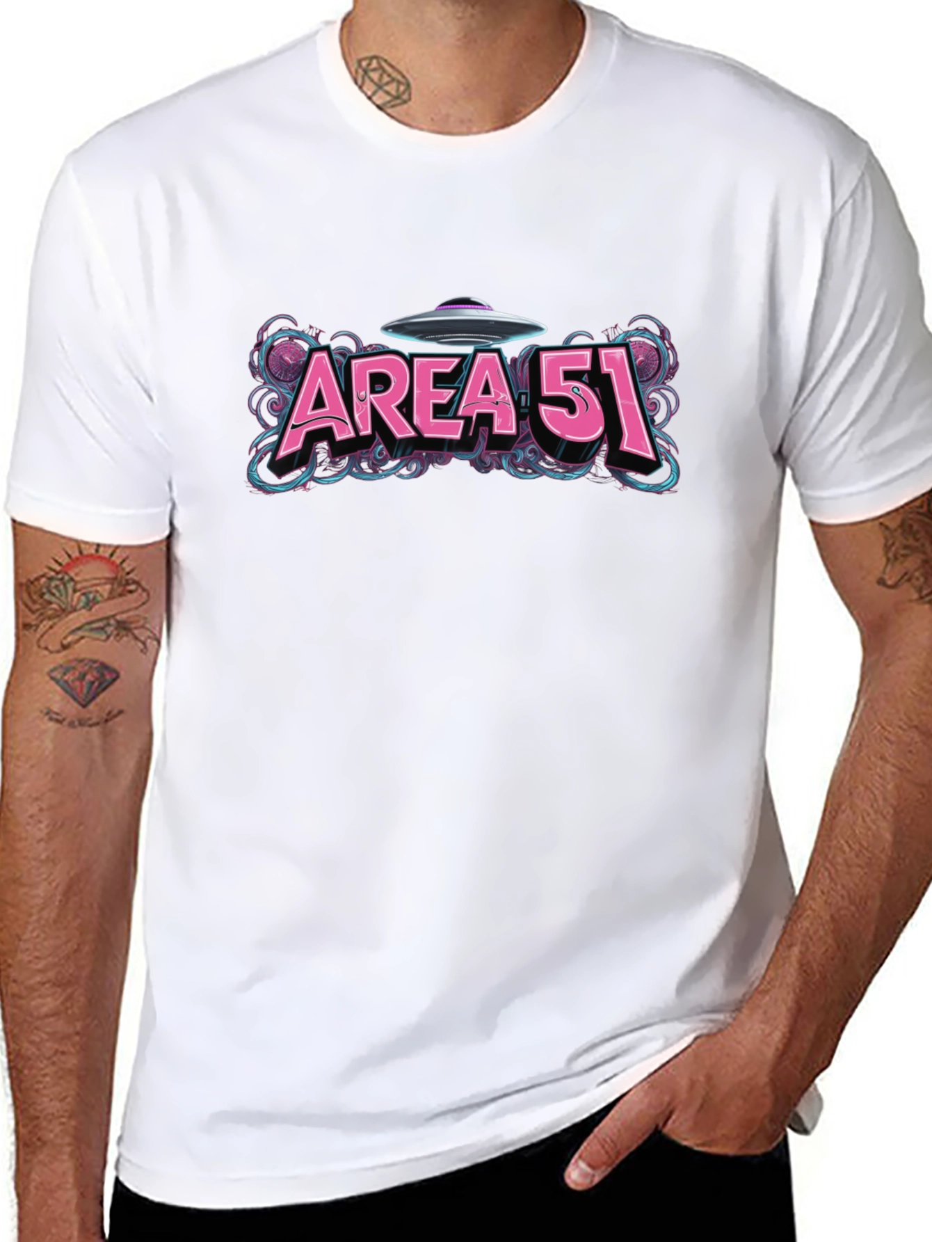 Black Area 51 UFO Graphic Tee view 8
