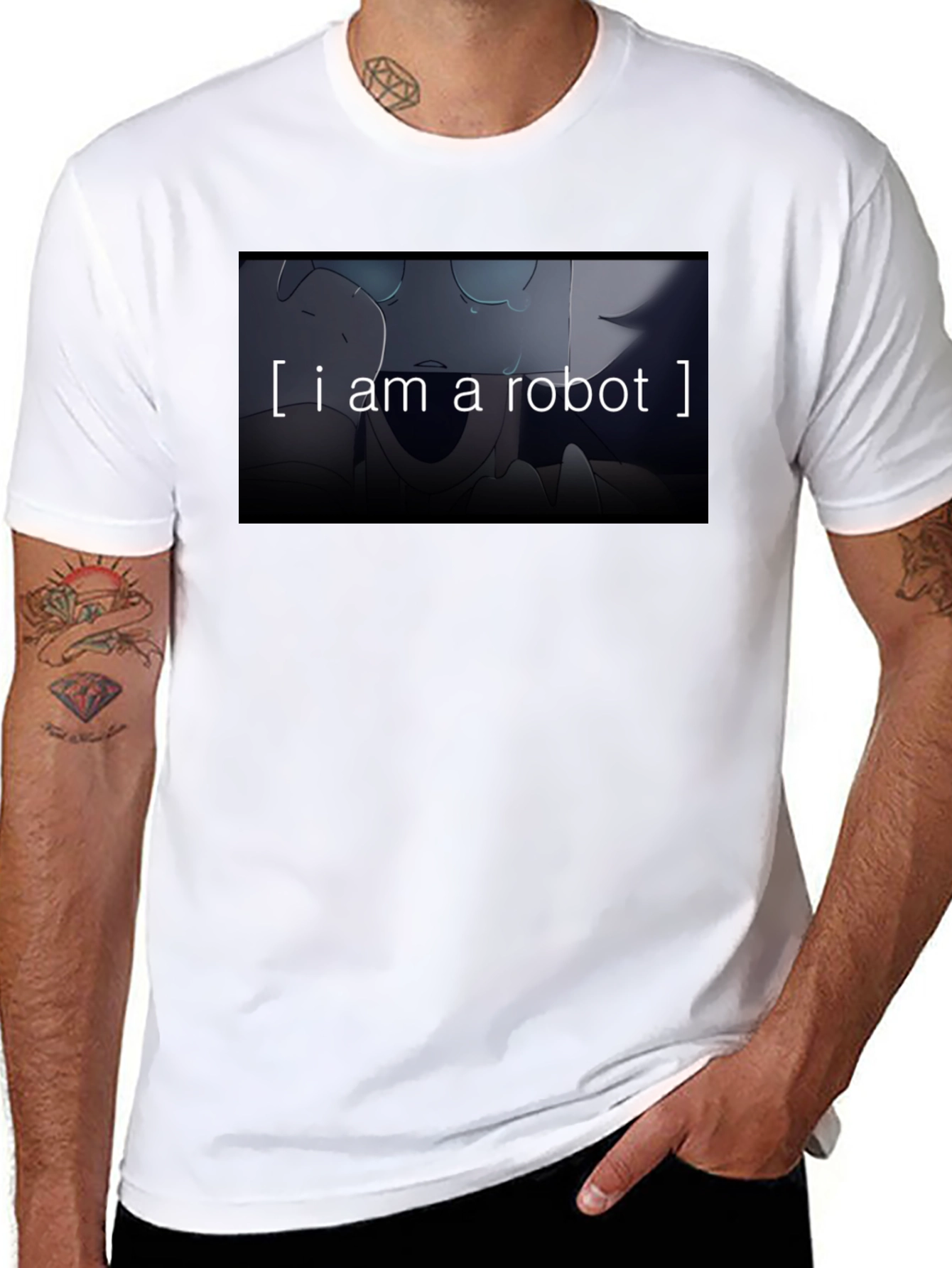 Black I am a Robot T-Shirt - Black Crew Neck Graphic Tee view 8