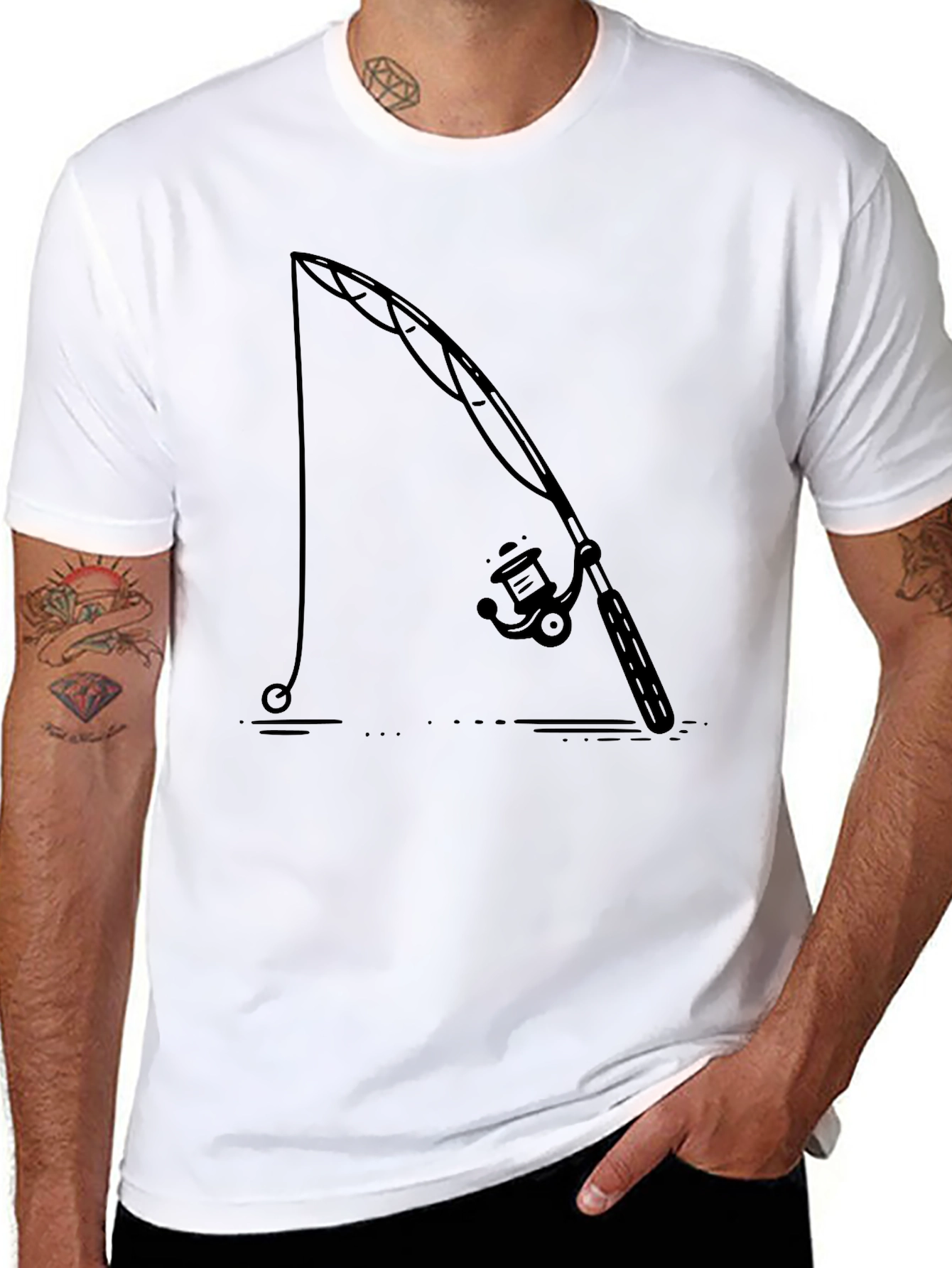 Black Fishing Rod Graphic Tee - Black Cotton Comfort view 8