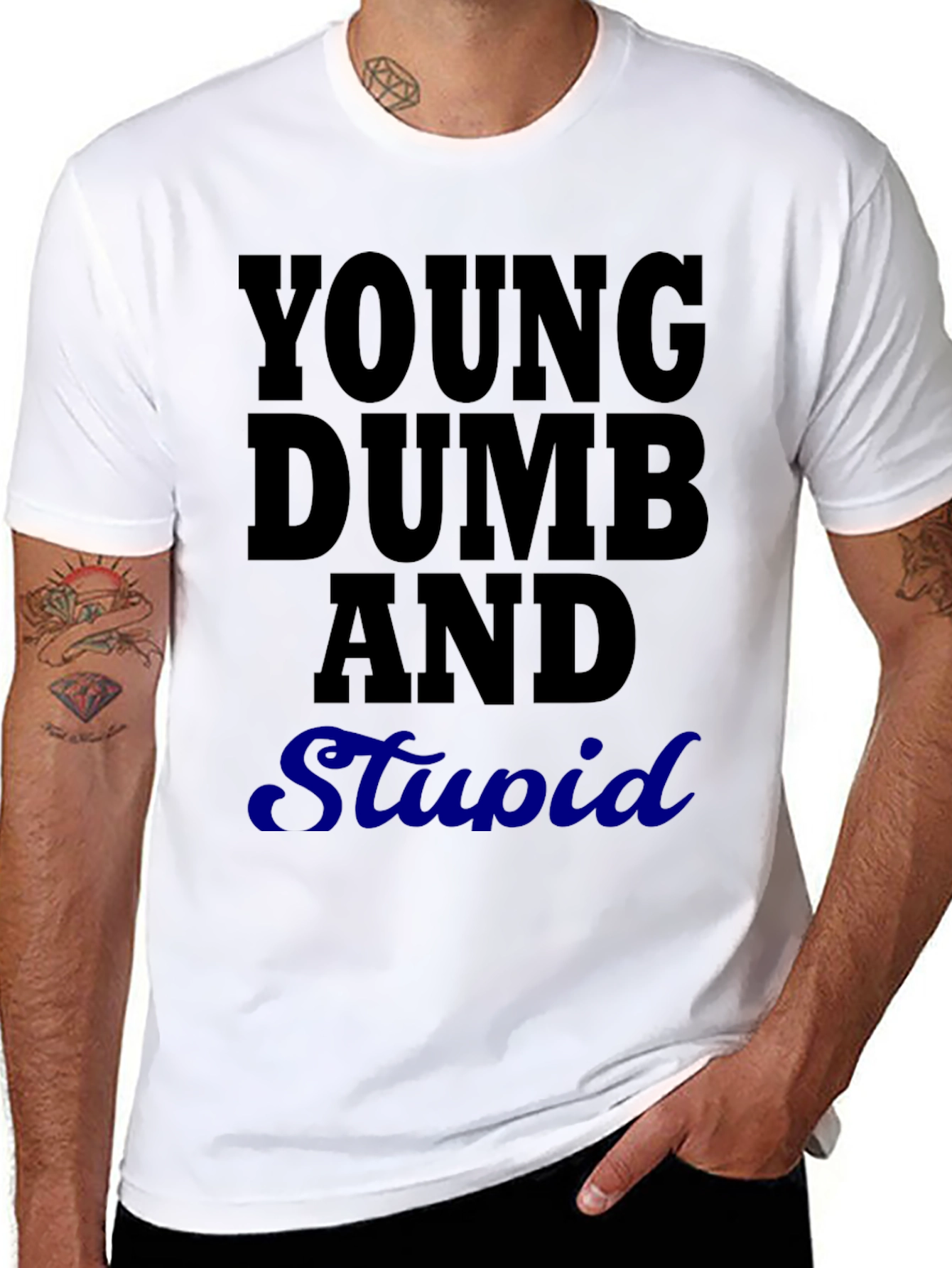 Black Young Dumb and Stupid Black Graphic Tee view 8