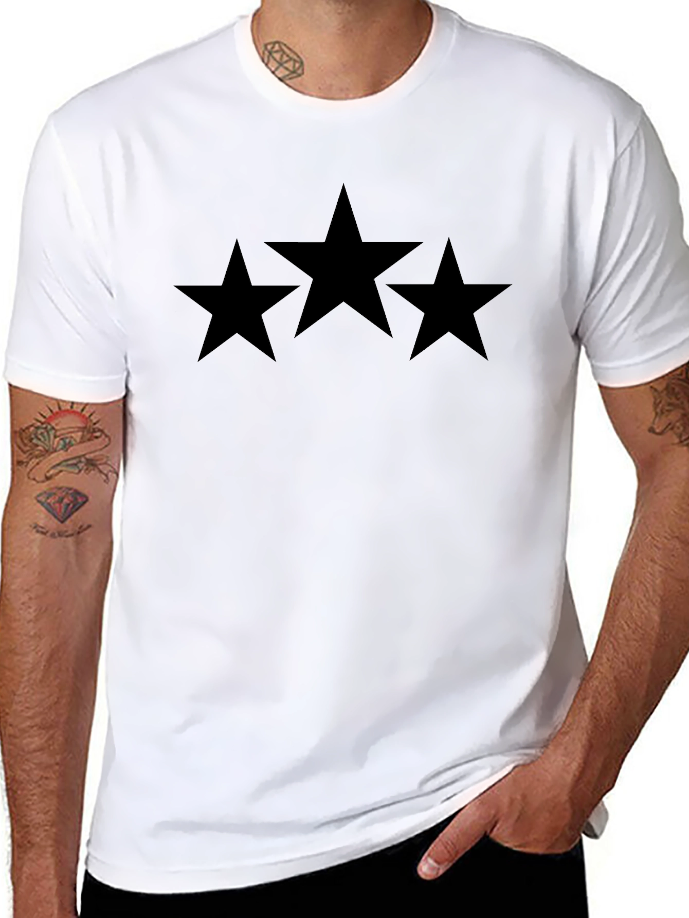 Black Classic Black T-Shirt with Bold Star Design view 8