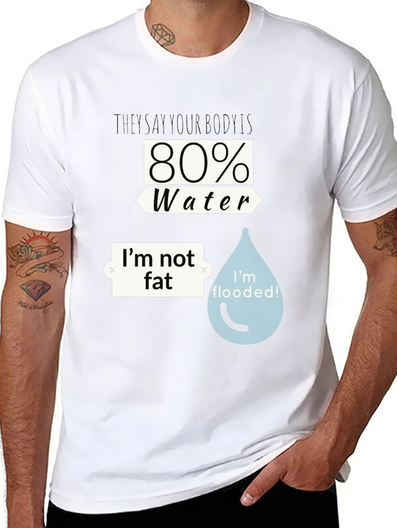 Black Funny Water Body T-Shirt - I'm Not Fat, I'm Flooded view 8