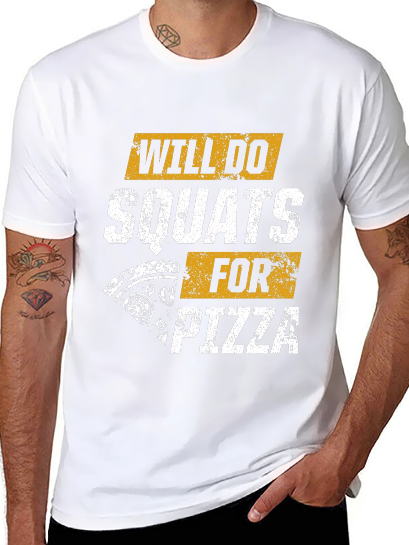 Black Will Do Squats For Pizza T-Shirt view 8