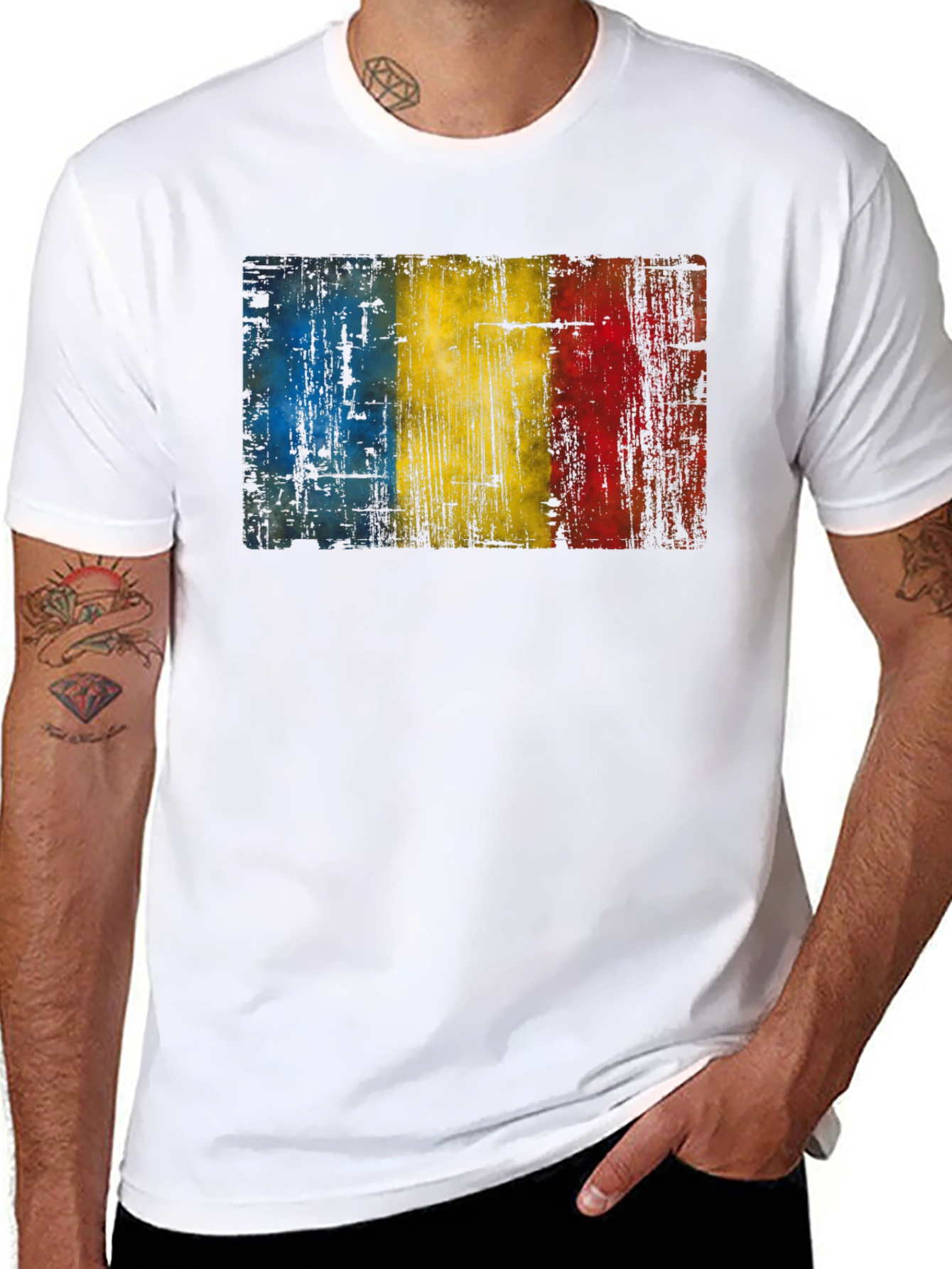 Black Romania Flag Distressed Black T-Shirt view 8