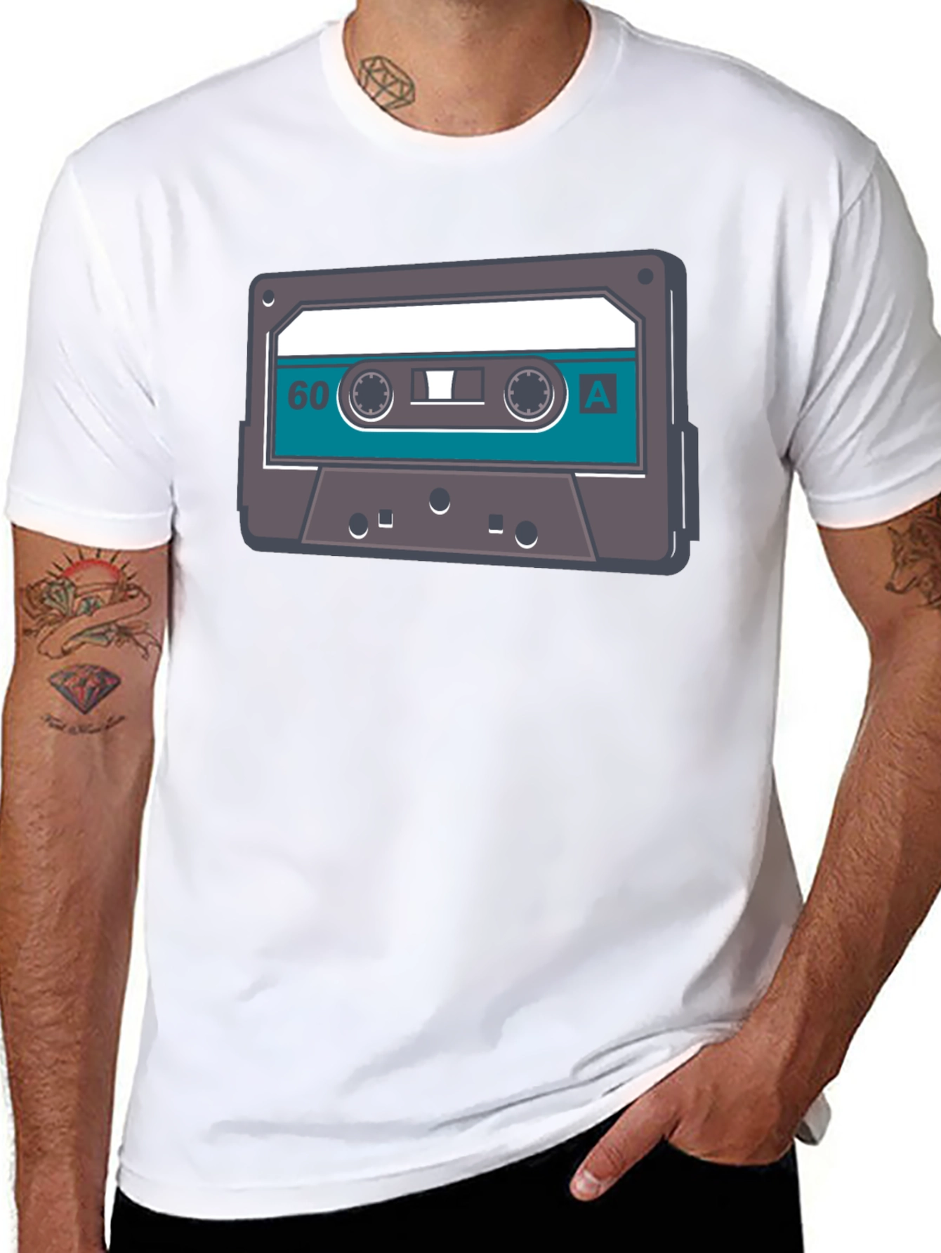 Black Retro Cassette Tape Graphic Tee - Black Cotton T-Shirt view 8