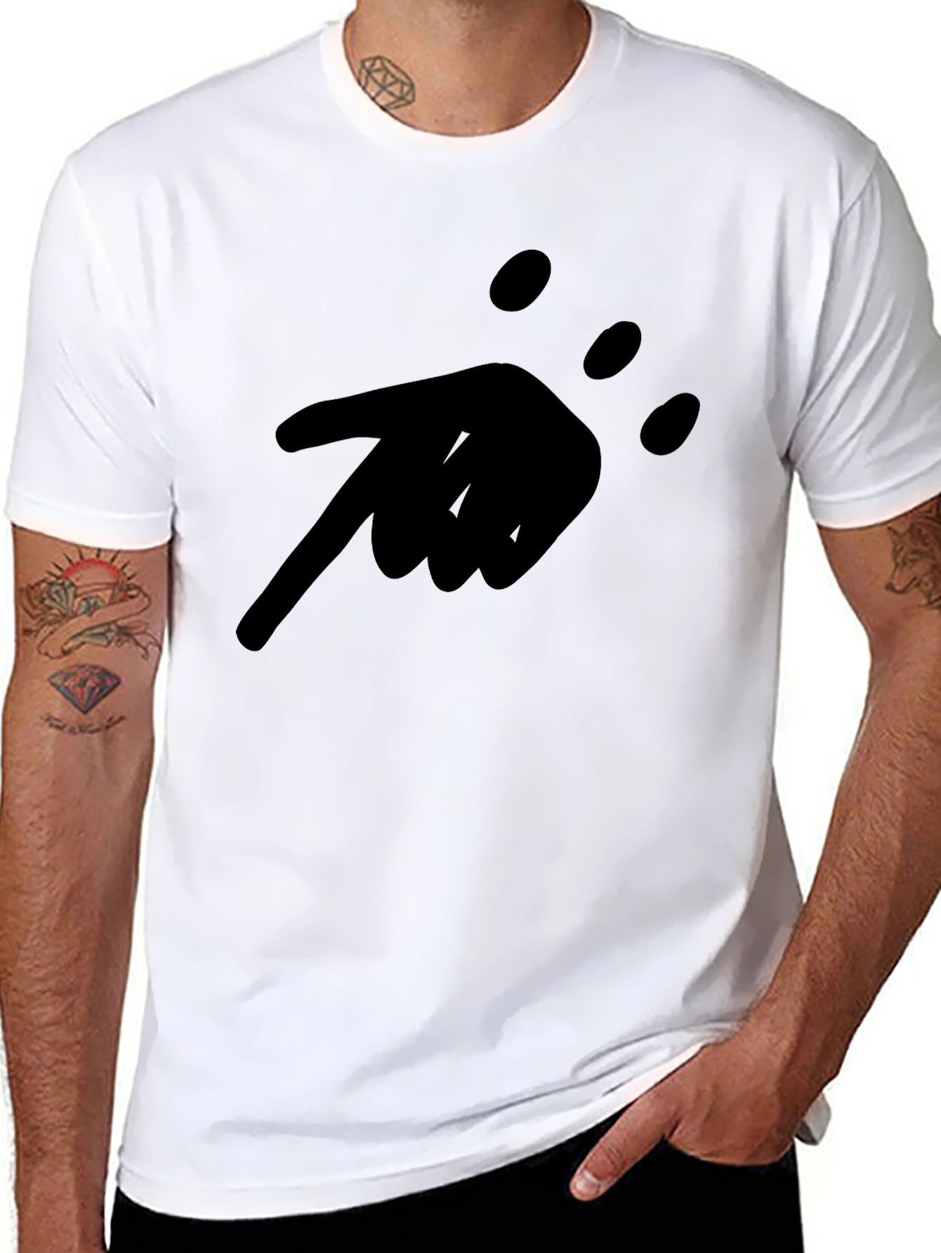 Black Men's Black Graphic Tee - Pointing Hand Design view 8