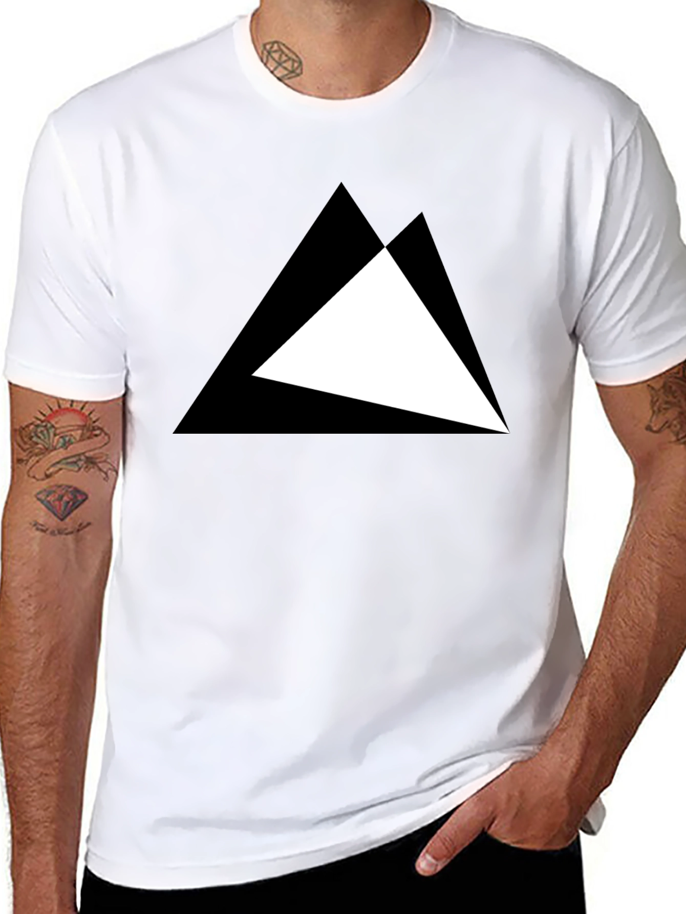 Black Modern Triangle Graphic Black T-Shirt view 8