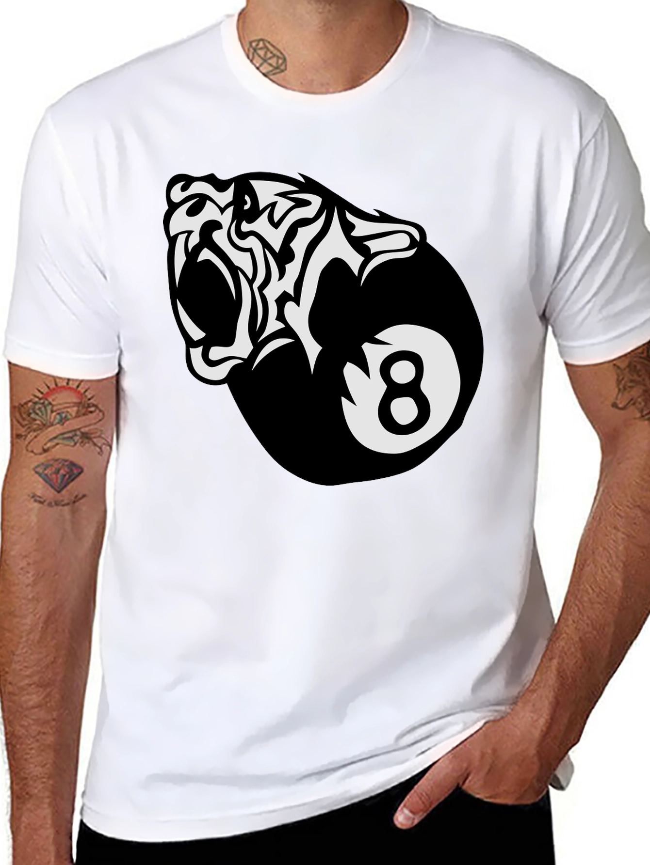 Black Cool Tiger 8-Ball Graphic Tee view 8