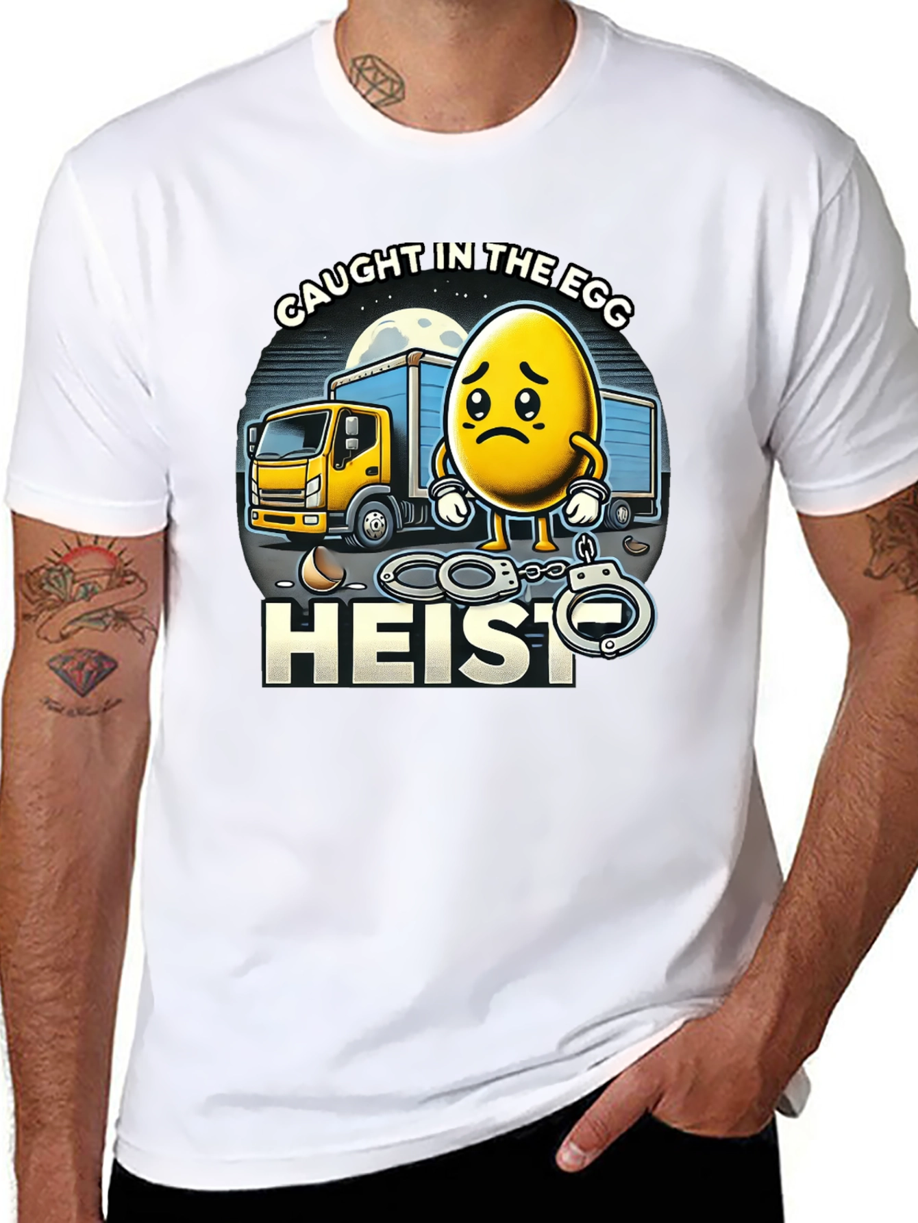 Black Caught in the Egg Heist T-Shirt - Funny Cartoon Tee view 8