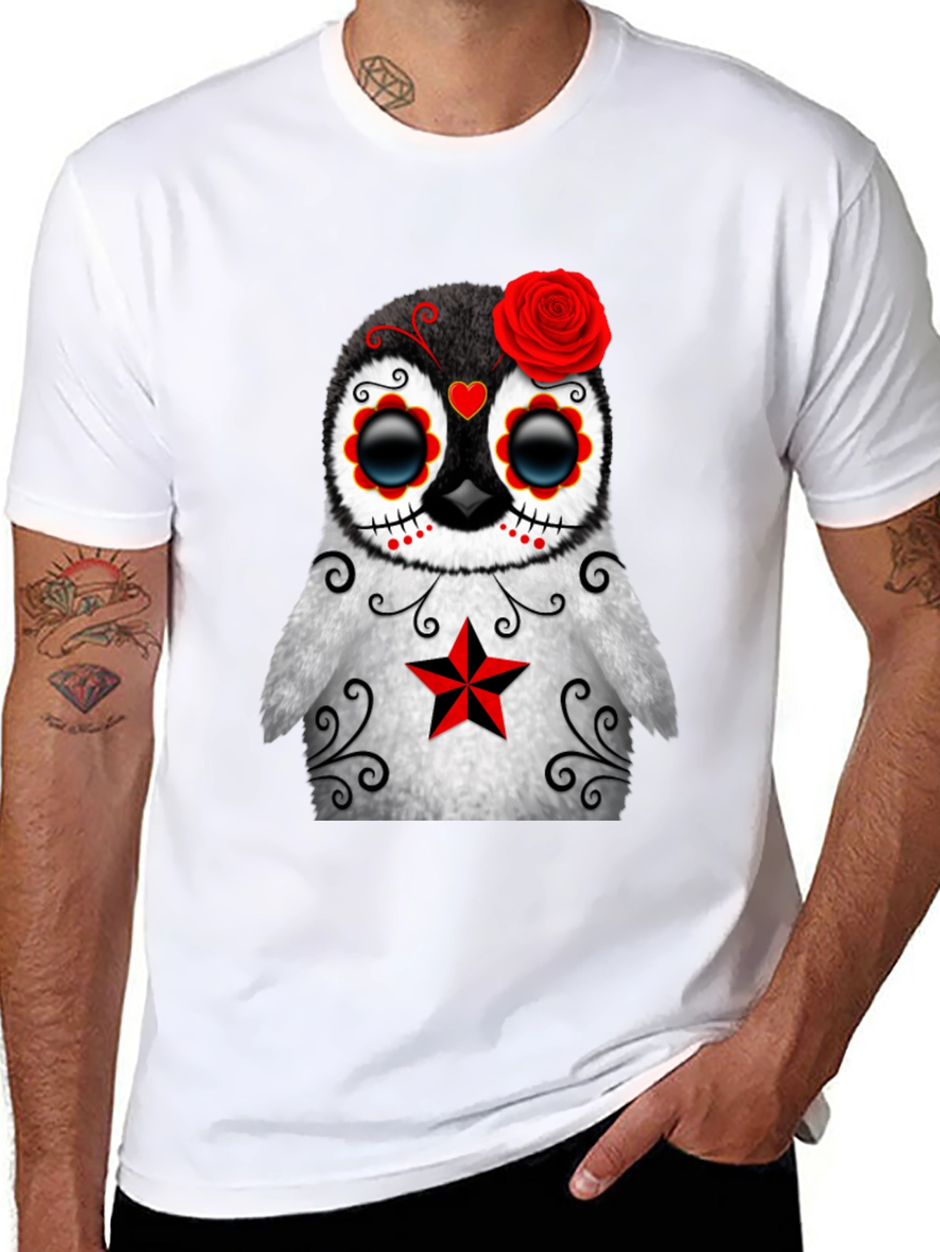Black Sugar Skull Penguin T-Shirt - Day of the Dead view 8