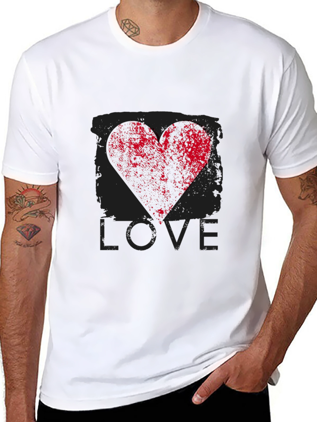 Black Men's Black LOVE Heart Graphic T-Shirt view 8