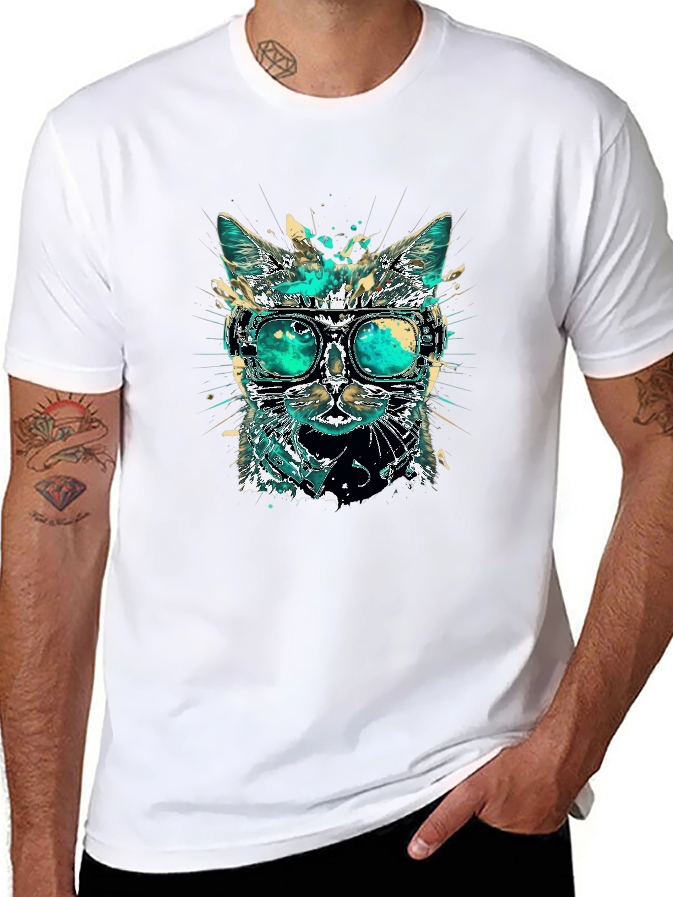 Black Cool Cat T-Shirt with Goggles view 8