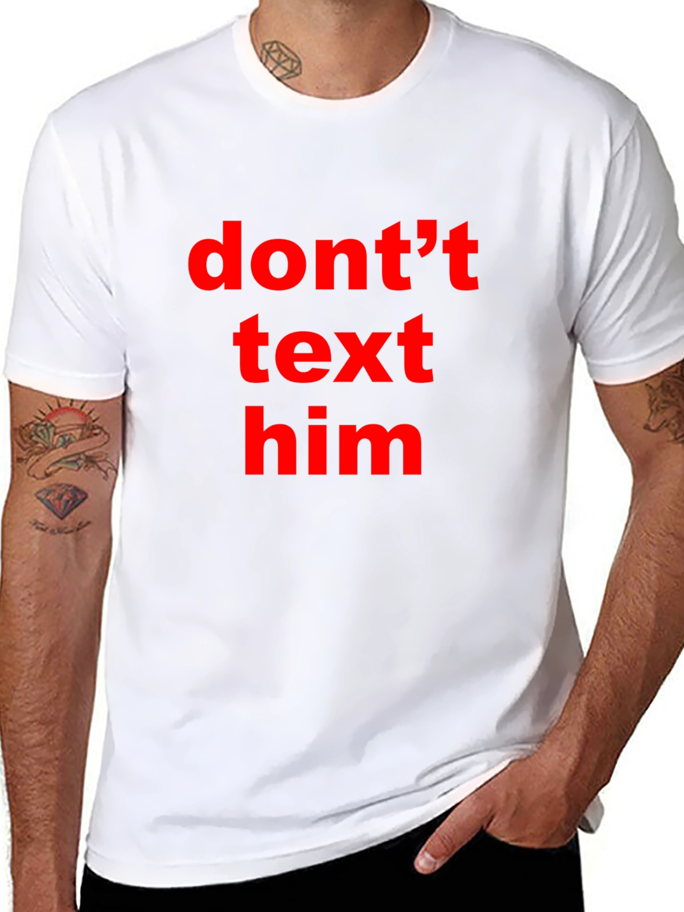 Black Don't Text Him T-Shirt - Black Tee with Bold Red Text view 8