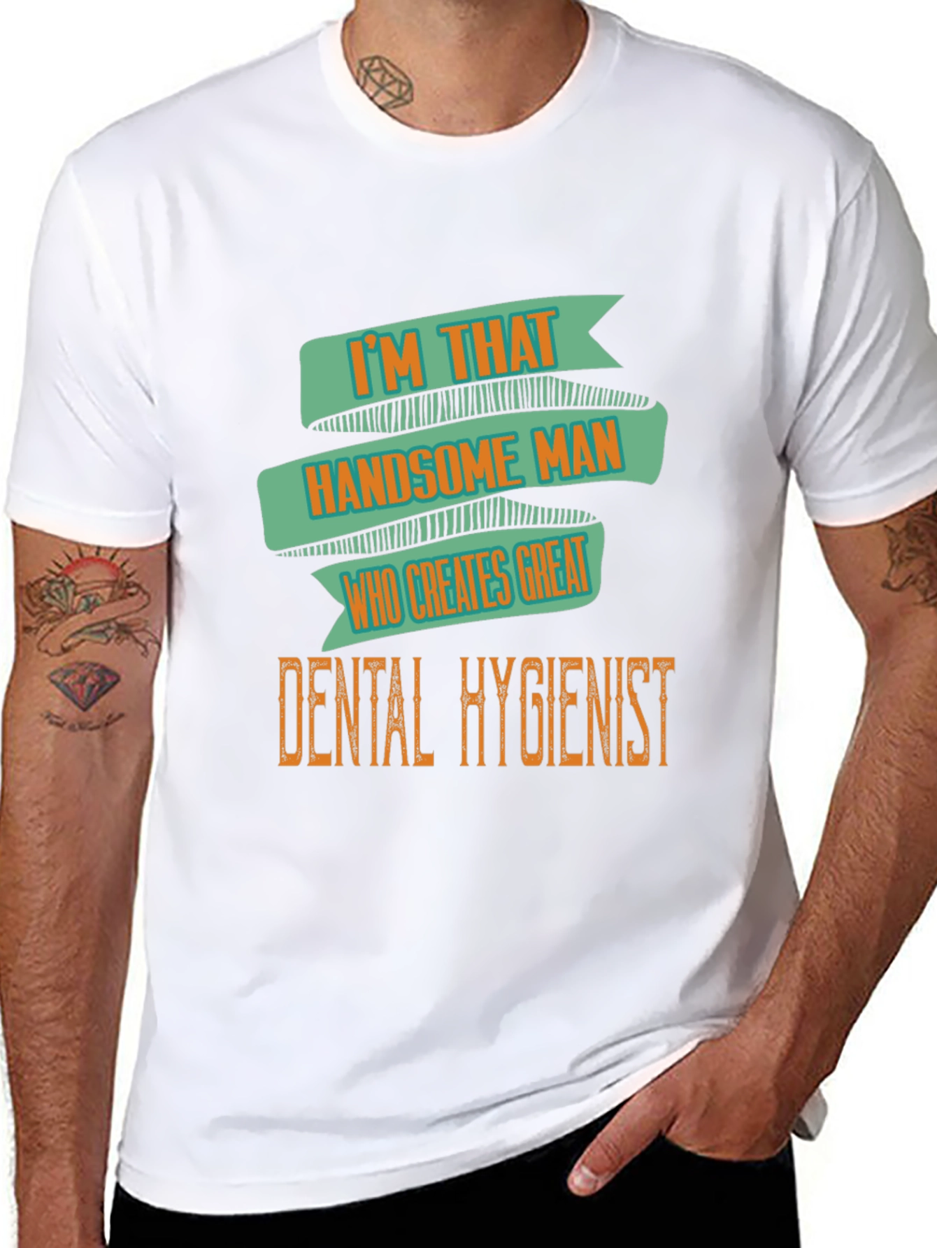 Black Handsome Dental Hygienist Men's Black T-Shirt view 8