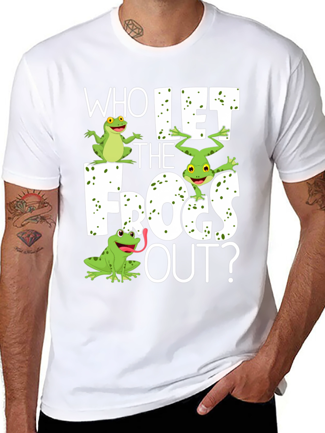 Black Who Let the Frogs Out? T-Shirt view 8