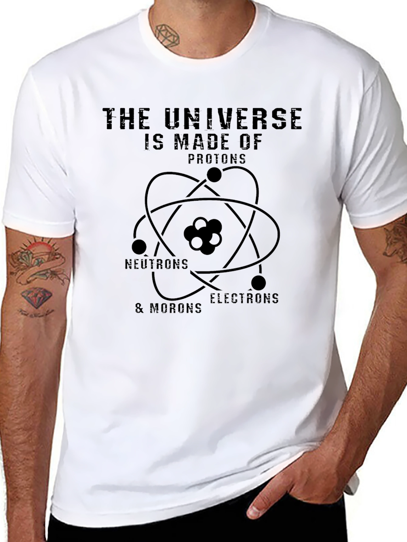 Black Universe Made of Morons Funny Science T-Shirt view 8