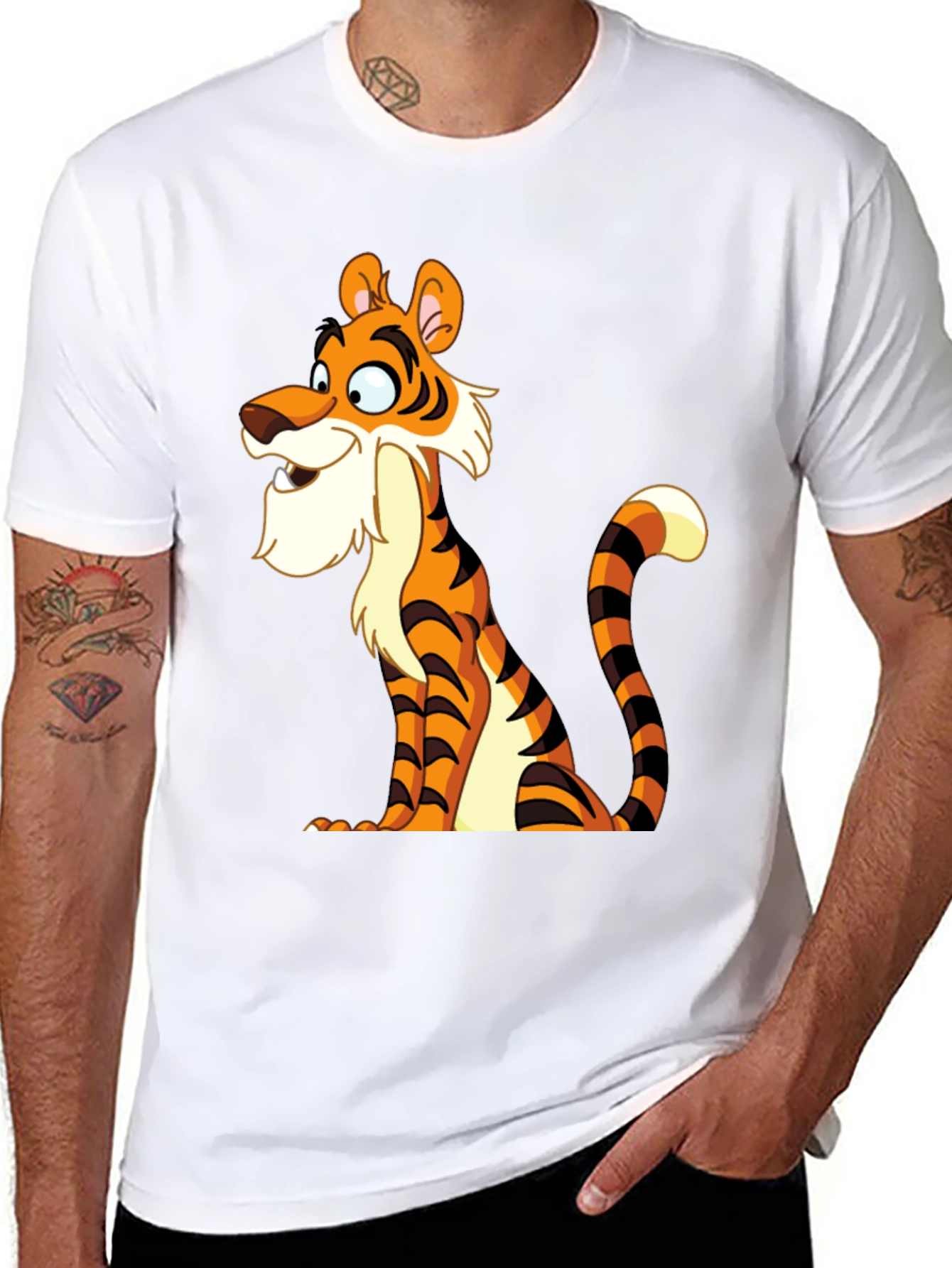 Black Cartoon Tiger Graphic Tee - Men's Black T-Shirt view 8