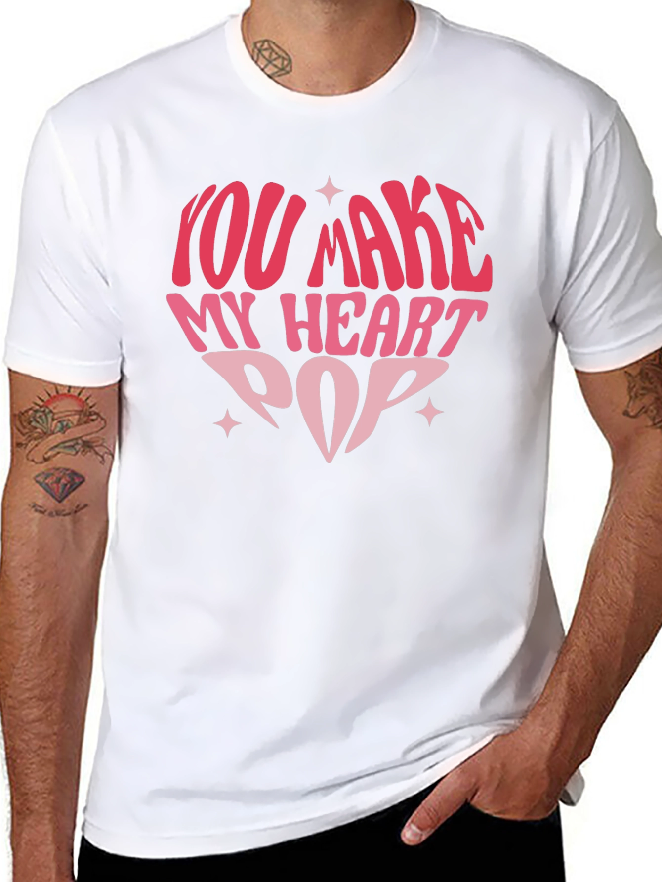 Black You Make My Heart Pop Graphic Tee - Black Unisex T-Shirt view 8