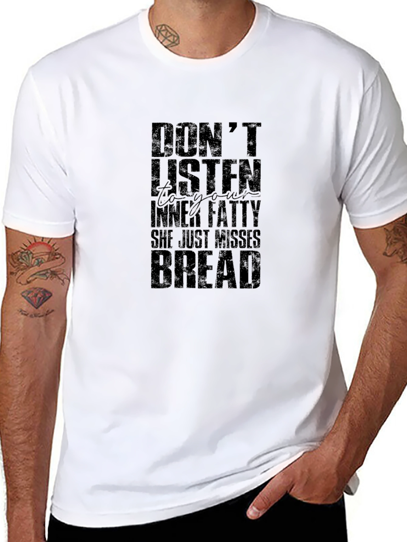 Black Don't Listen Inner Fatty T-Shirt Funny Workout Tee view 8