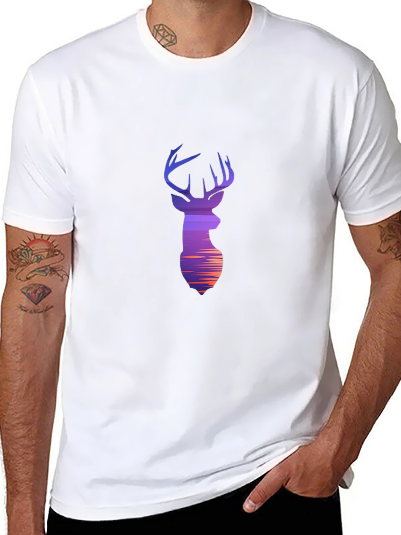 Black Deer Silhouette Graphic Black T-Shirt view 8