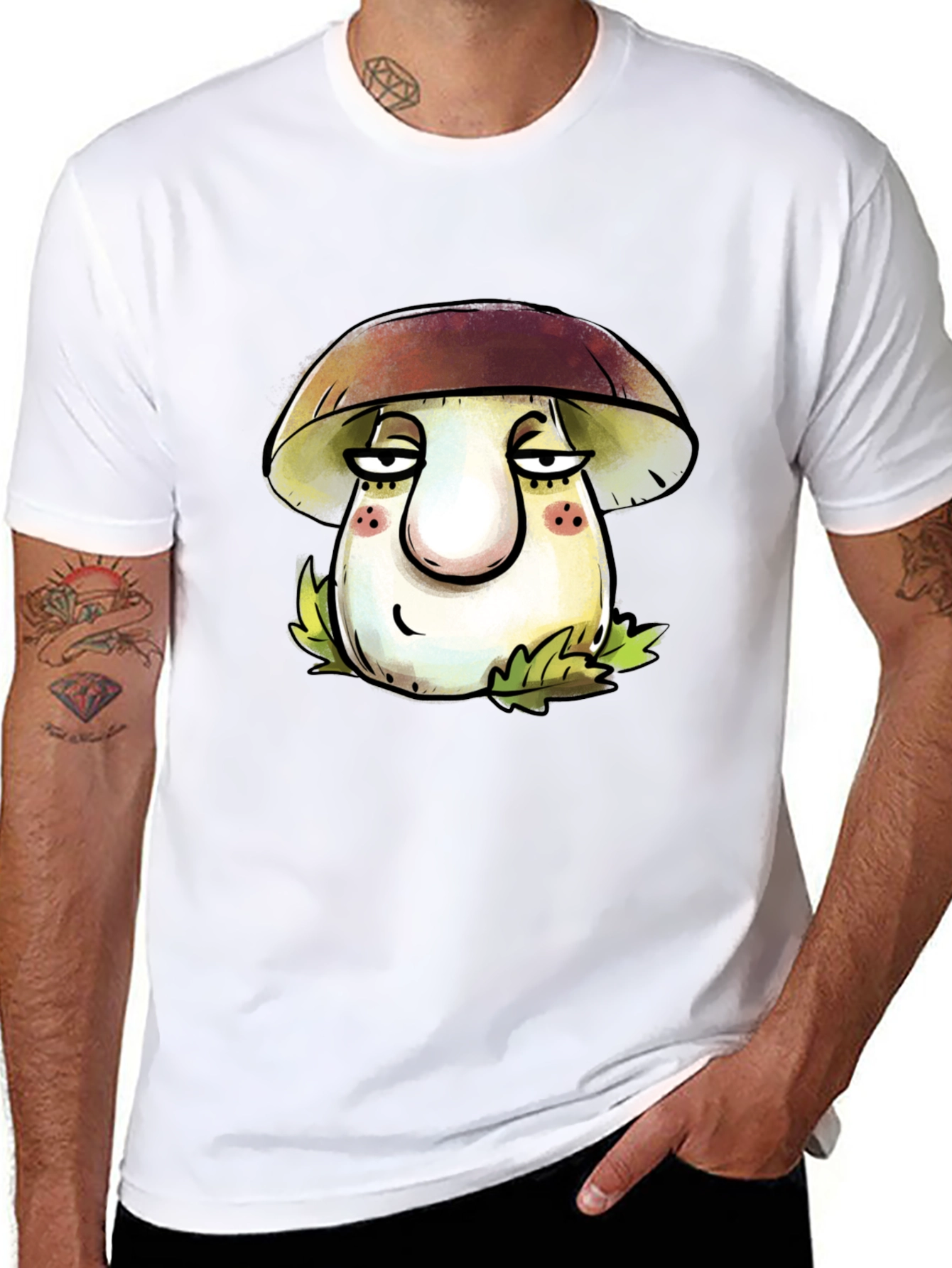 Black Mushroom Cartoon T-Shirt - Unisex Black Tee view 8