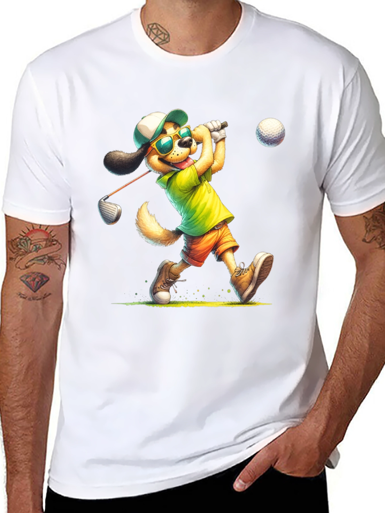 Black Cartoon Dog Golfer T-Shirt view 8