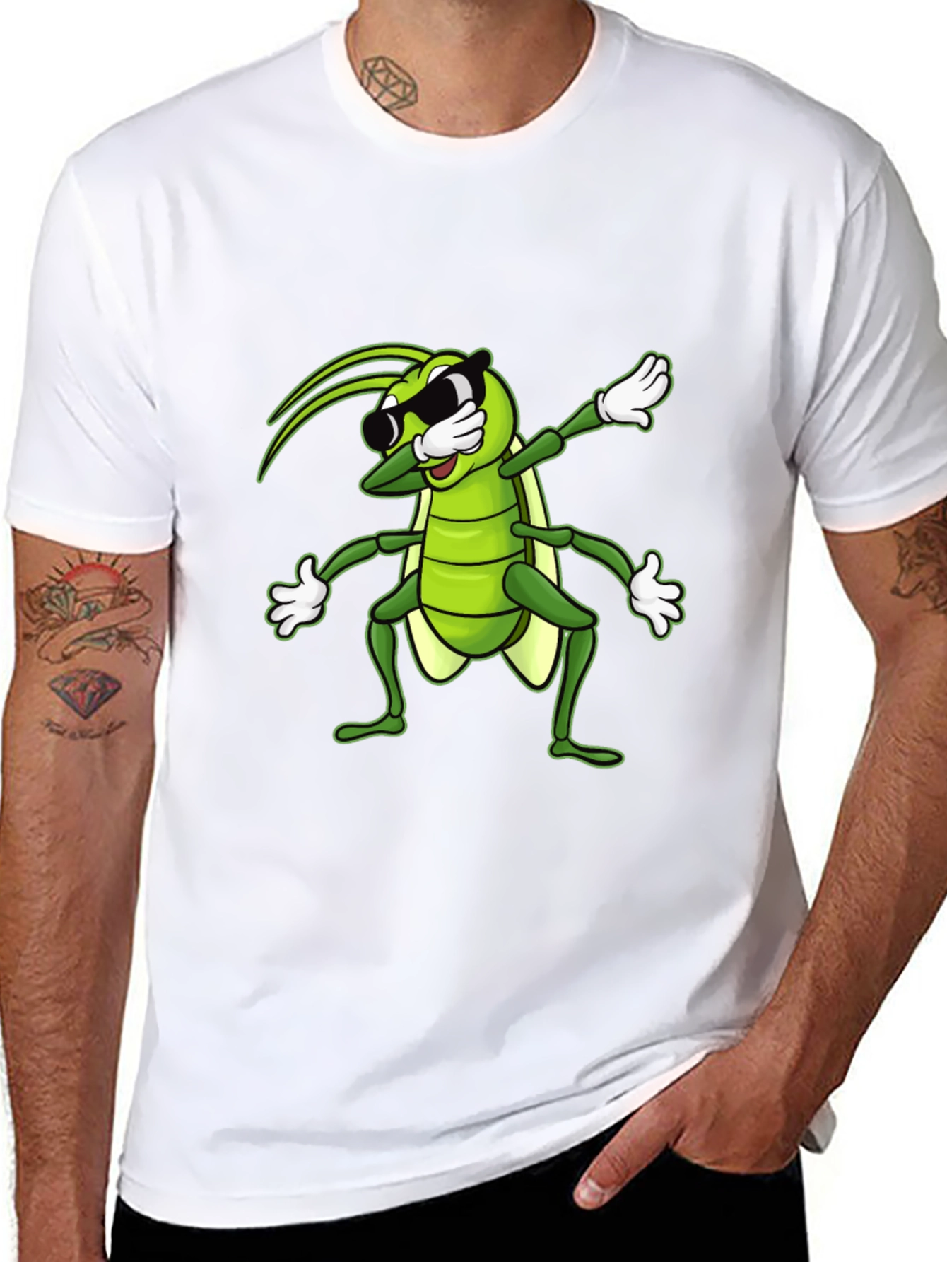 Black Dabbing Grasshopper Graphic Tee - Cool Bug T-Shirt view 8