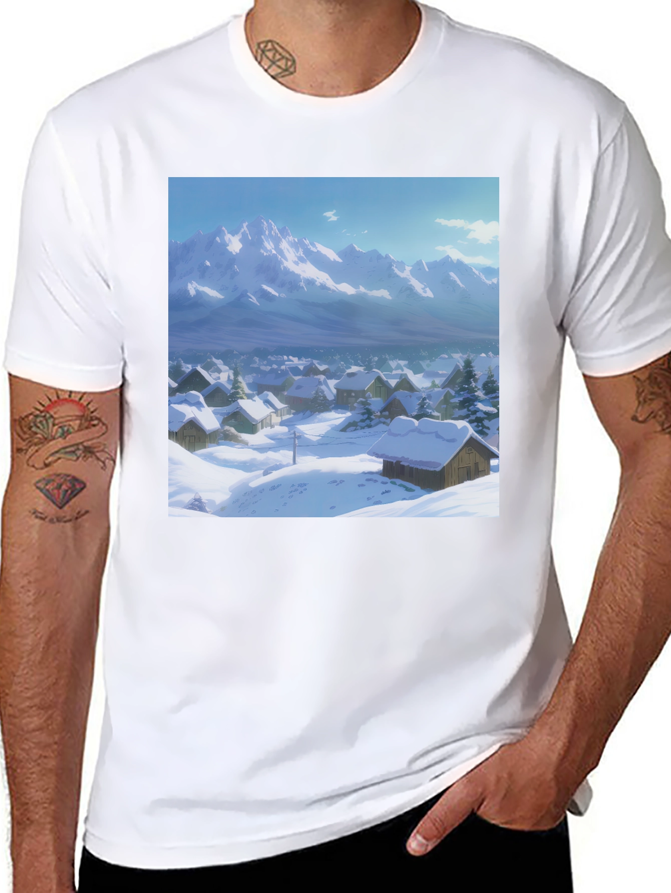 Black Winter Village Graphic Tee view 8