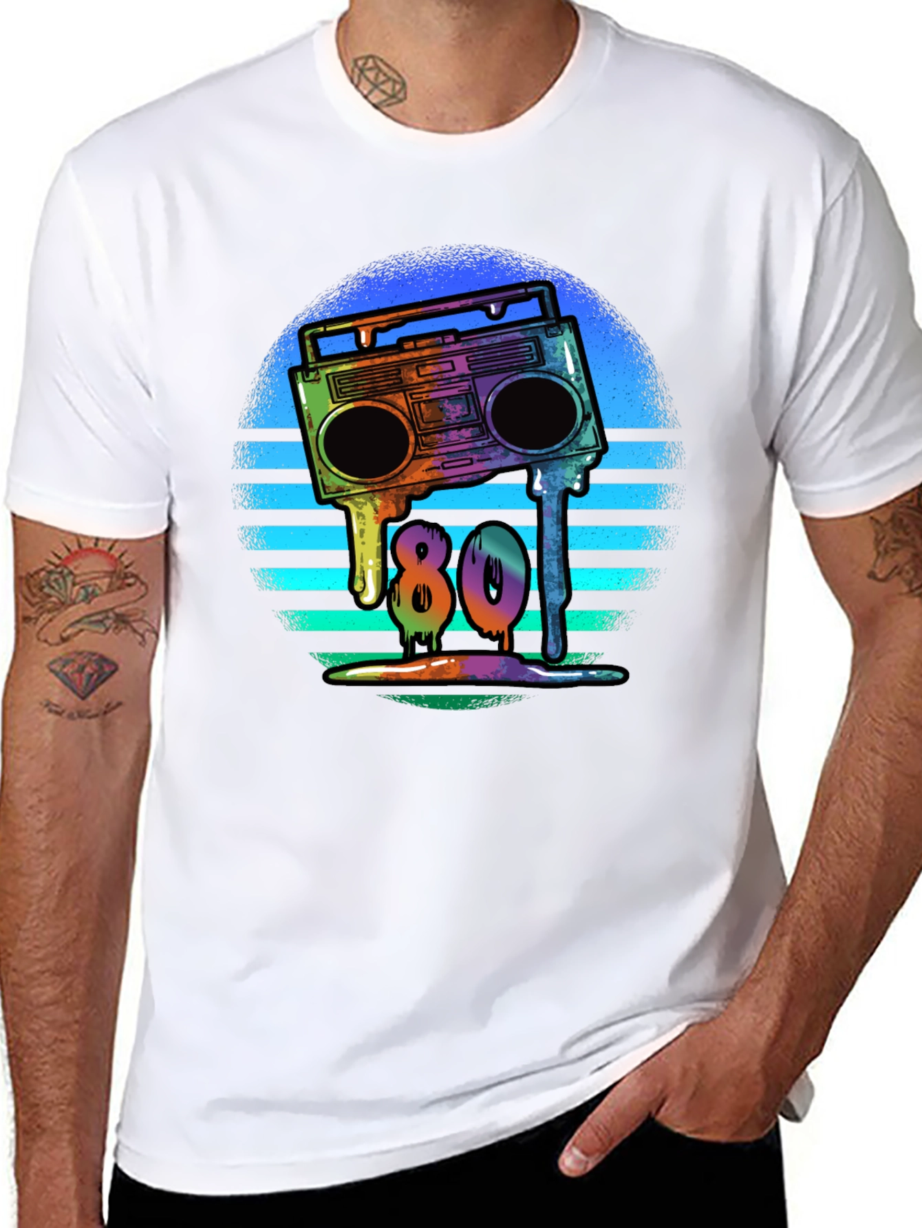 Black Retro 80s Boombox T-Shirt - Meltdown Design view 8
