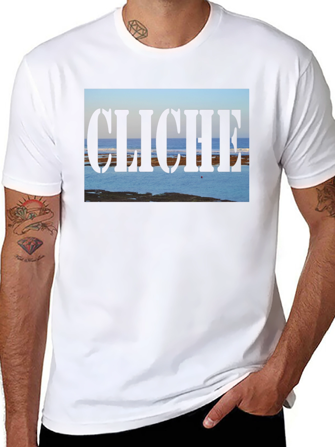 Black Cliche Ocean View Men's Black T-Shirt view 8