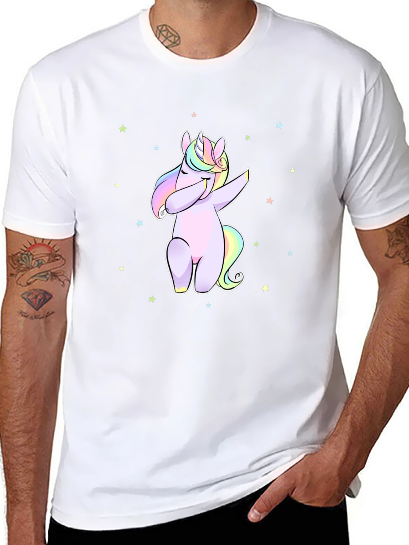 Black Dabbing Unicorn Graphic Tee - Men's Black T-Shirt view 8