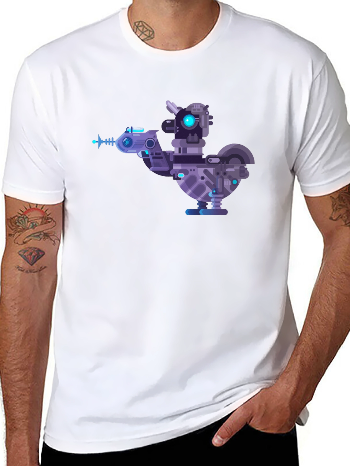 Black Cybernetic Chicken T-Shirt - Futuristic Robotic Bird Tee view 8
