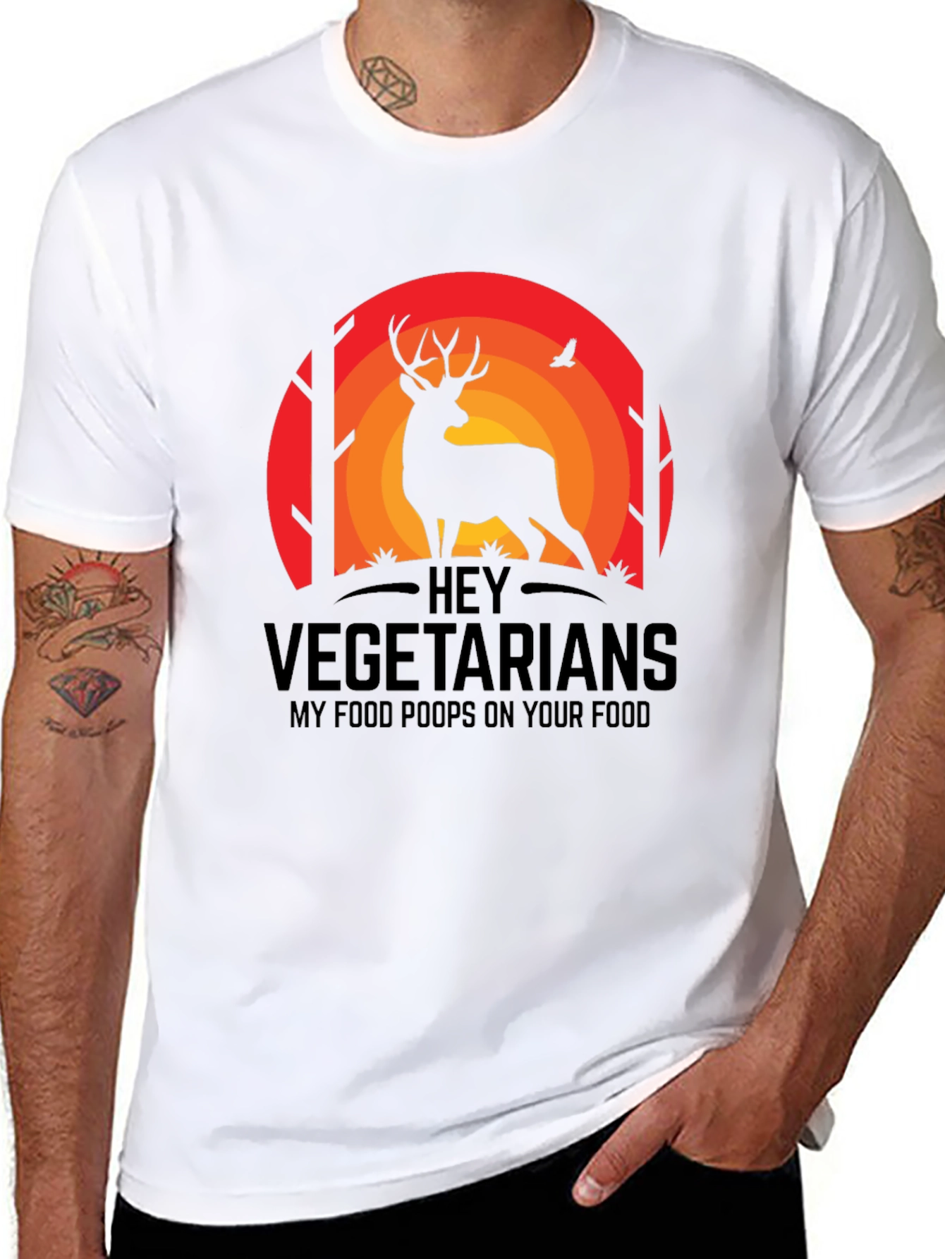 Black Hey Vegetarians Funny Deer T-Shirt view 8