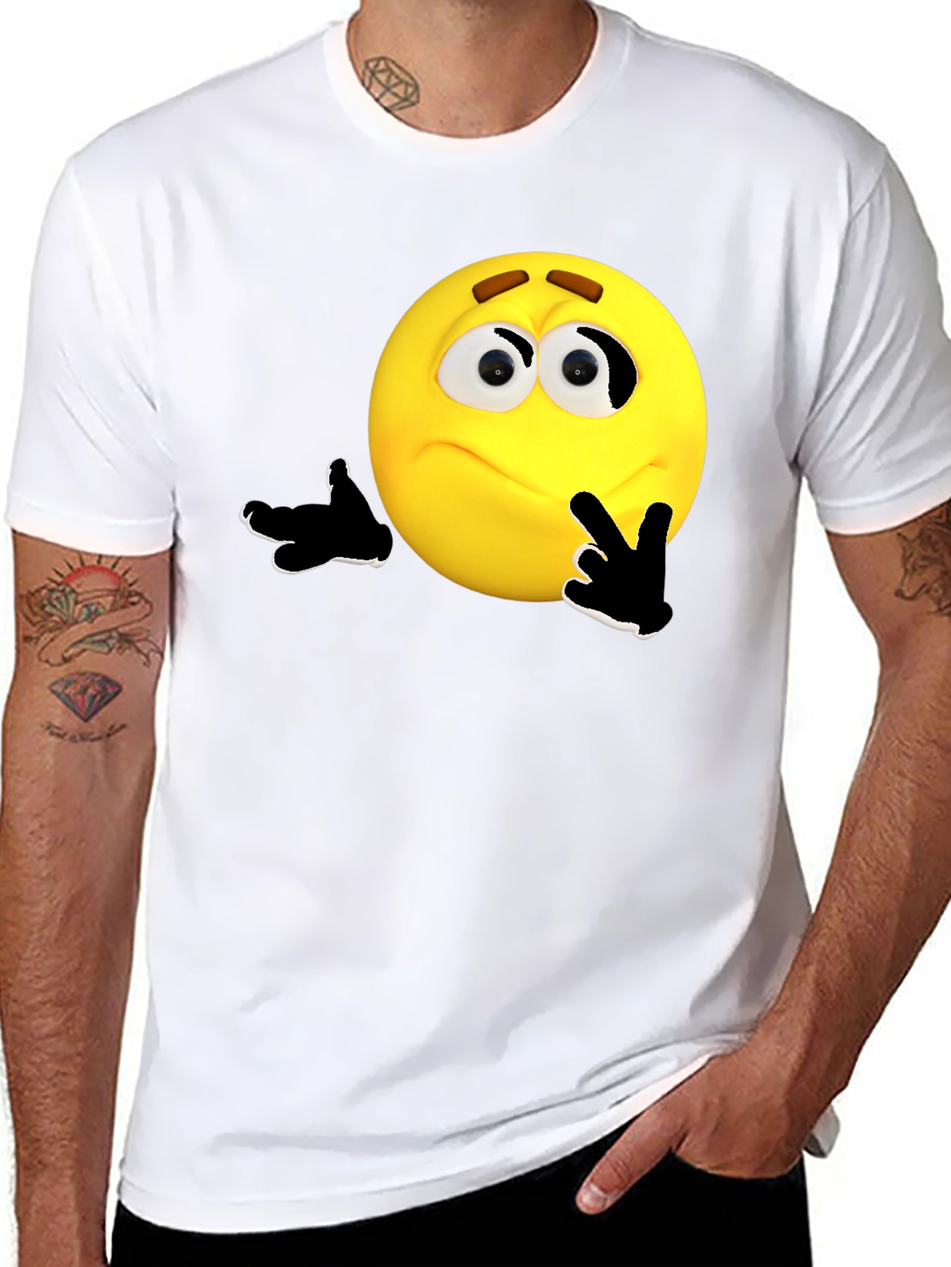 Black Thinking Emoji Graphic T-Shirt view 8