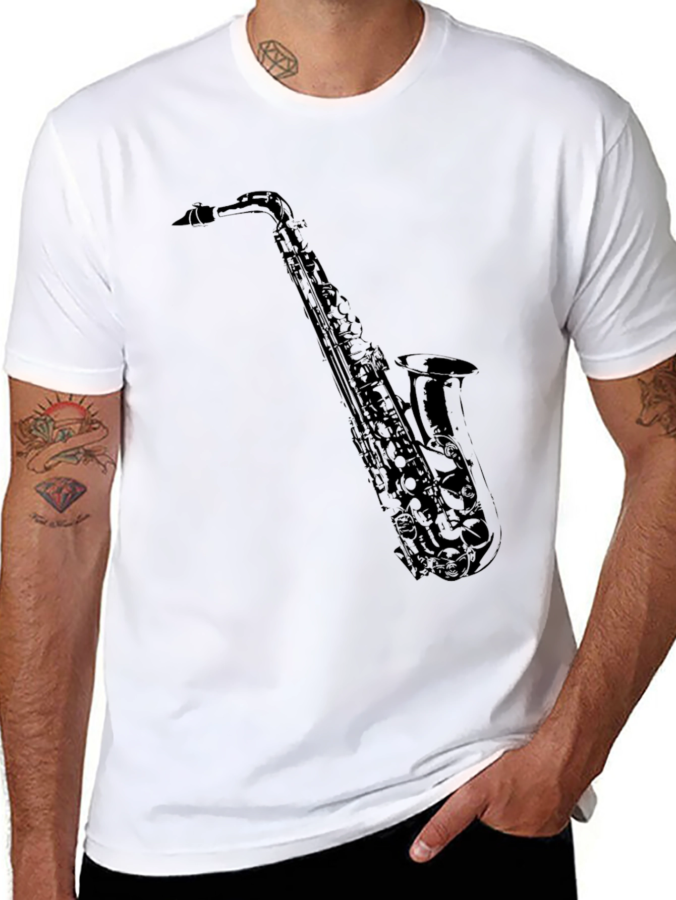 Black Saxophone Graphic Tee - Music Lover T-Shirt view 8