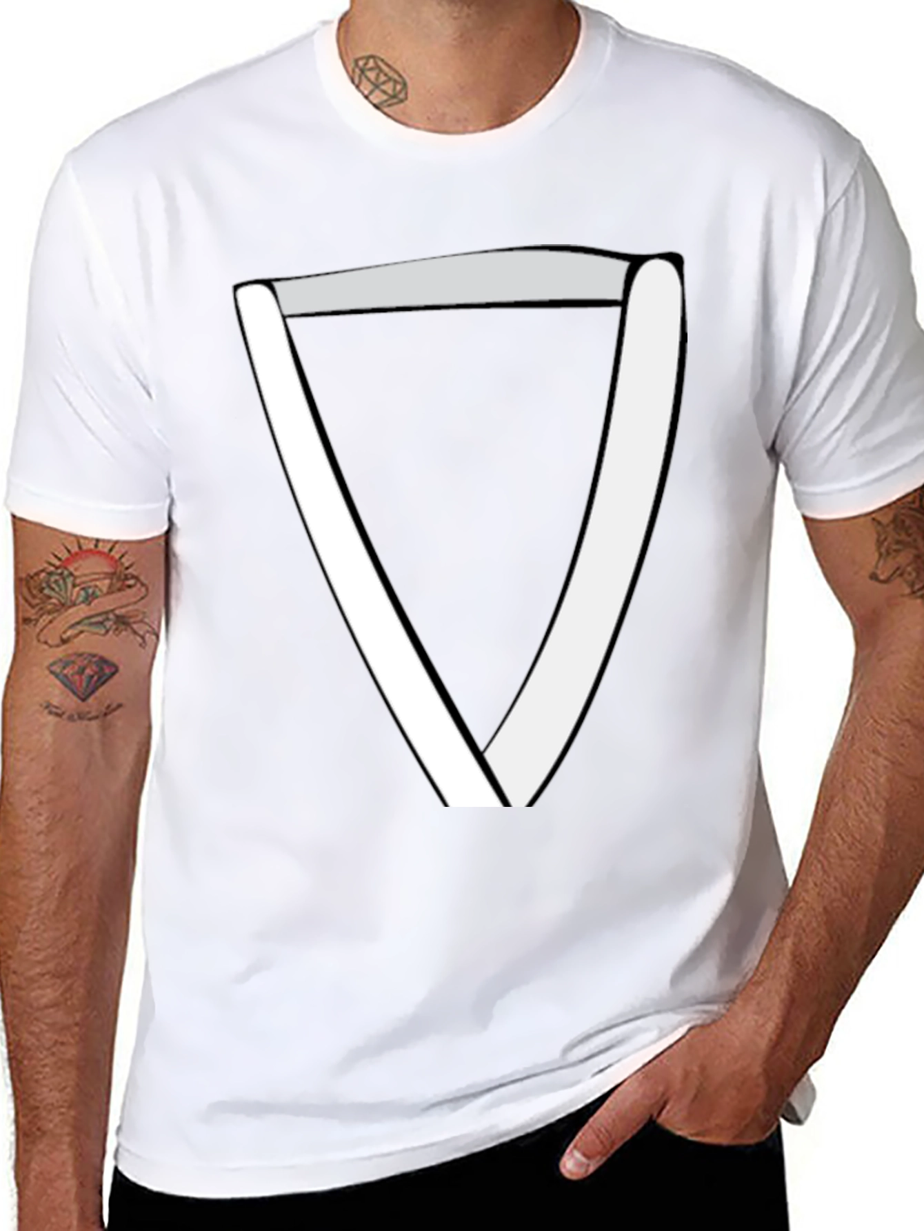 Black Modern Geometric Triangle T-Shirt - Black view 8