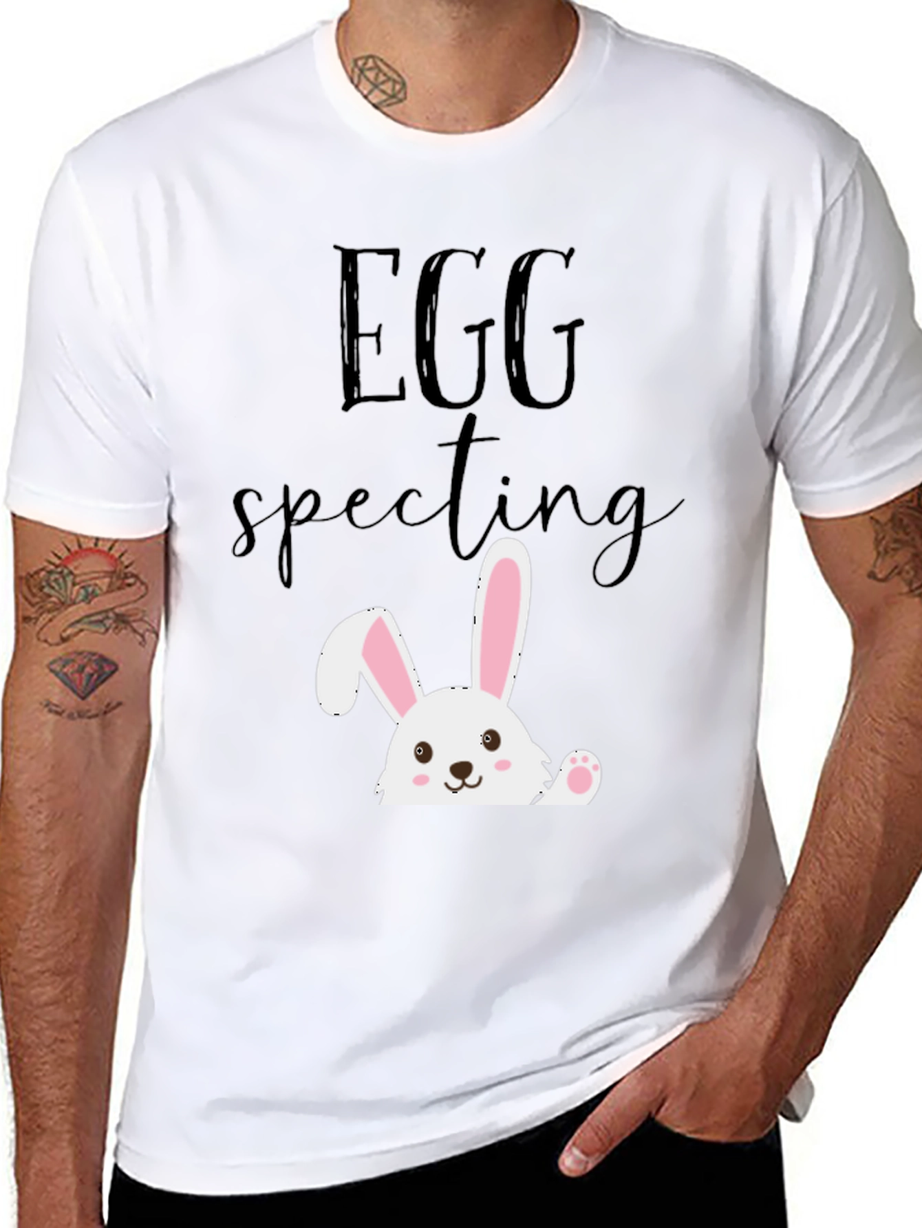 Black Eggspecting Easter Bunny T-Shirt - Funny Pregnancy Tee view 8
