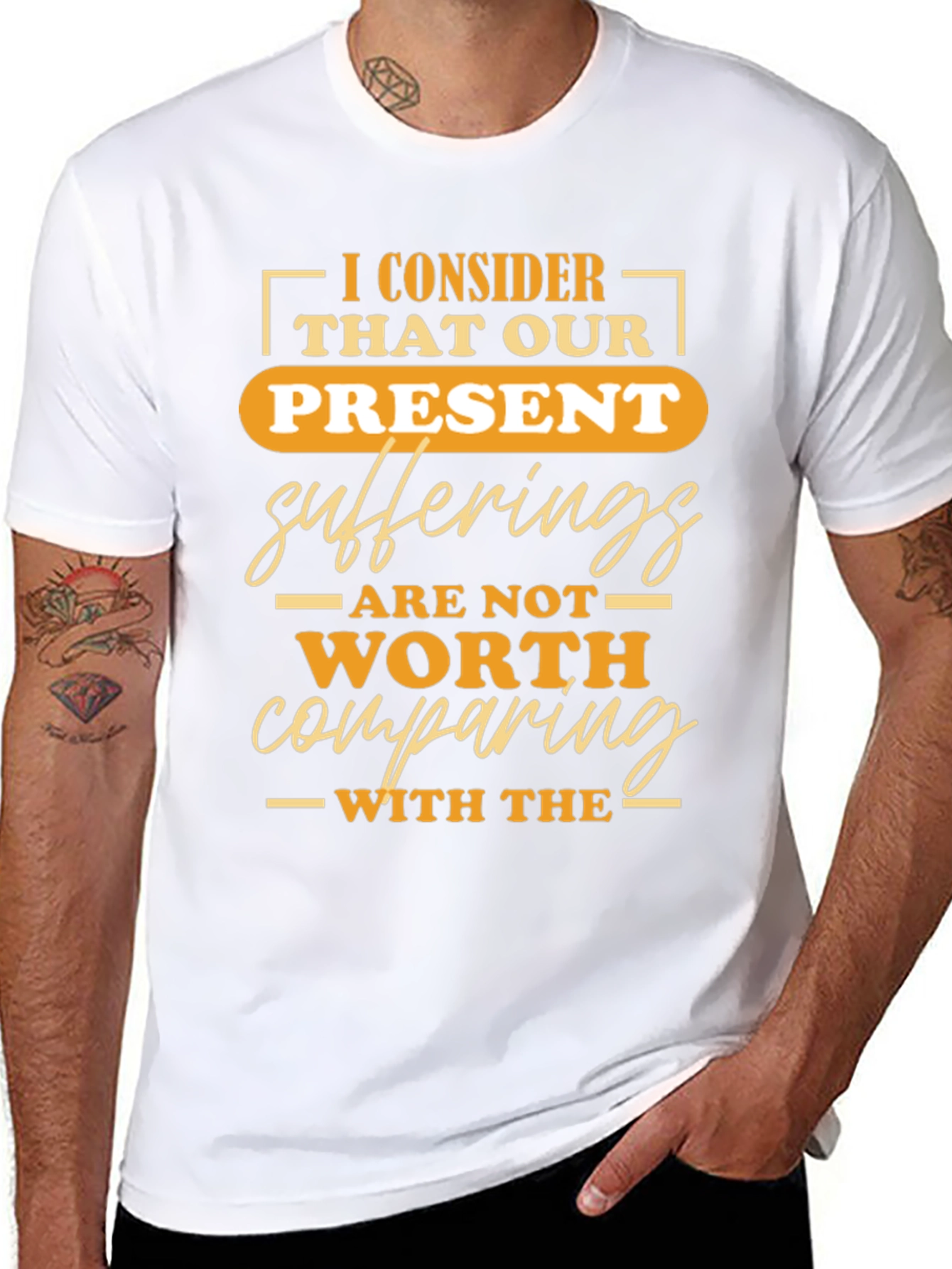 Black Inspirational T-Shirt: Present Sufferings Design view 8
