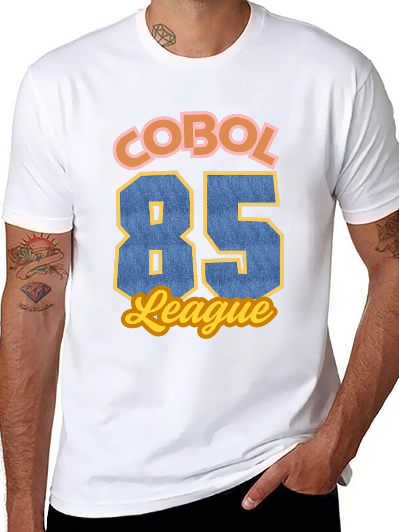 Black COBOL 85 League T-Shirt - Retro Programmer Style view 8