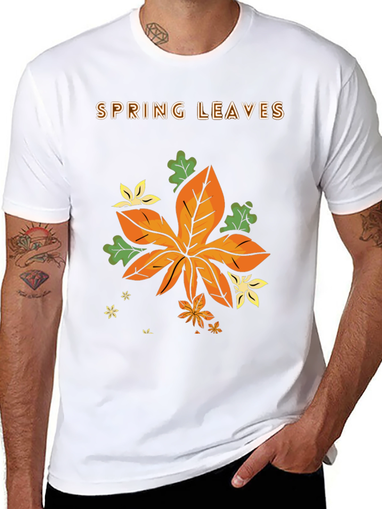 Black Spring Leaves Graphic T-Shirt view 8