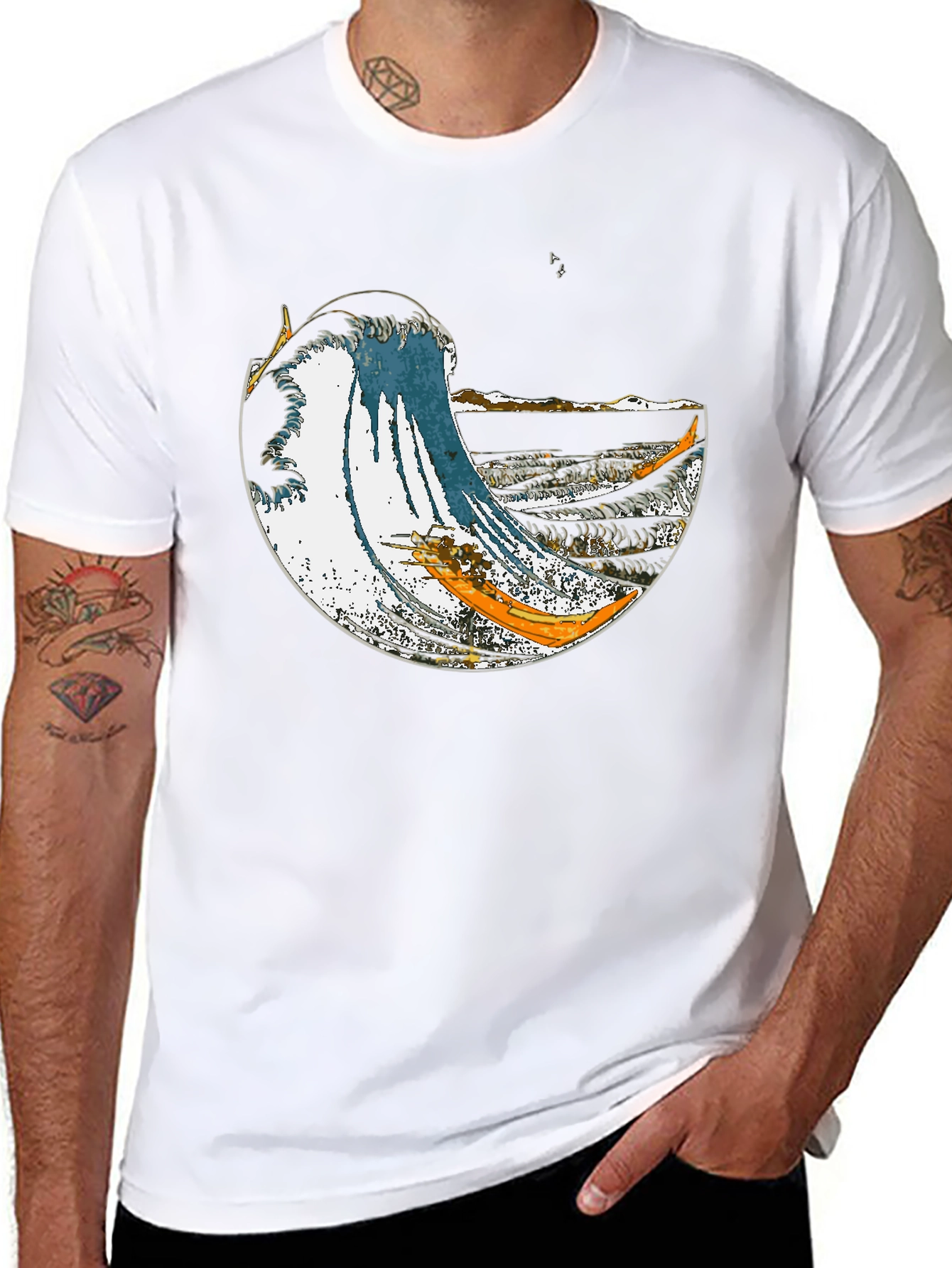 Great Wave Graphic Tee - Stylish Cotton Blend - 8