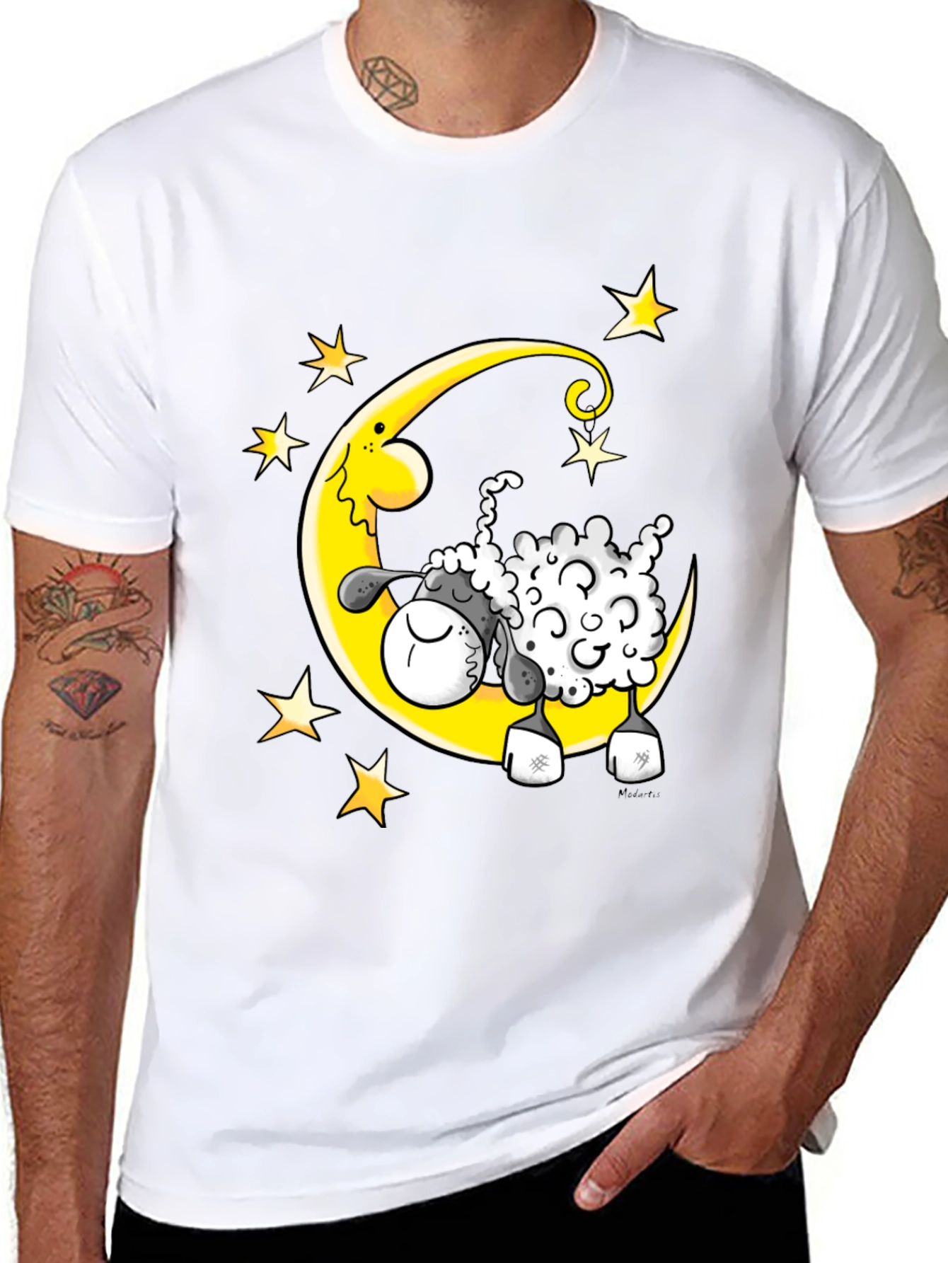 Black Dreamy Sheep T-Shirt - Moon and Stars Graphic Tee view 8