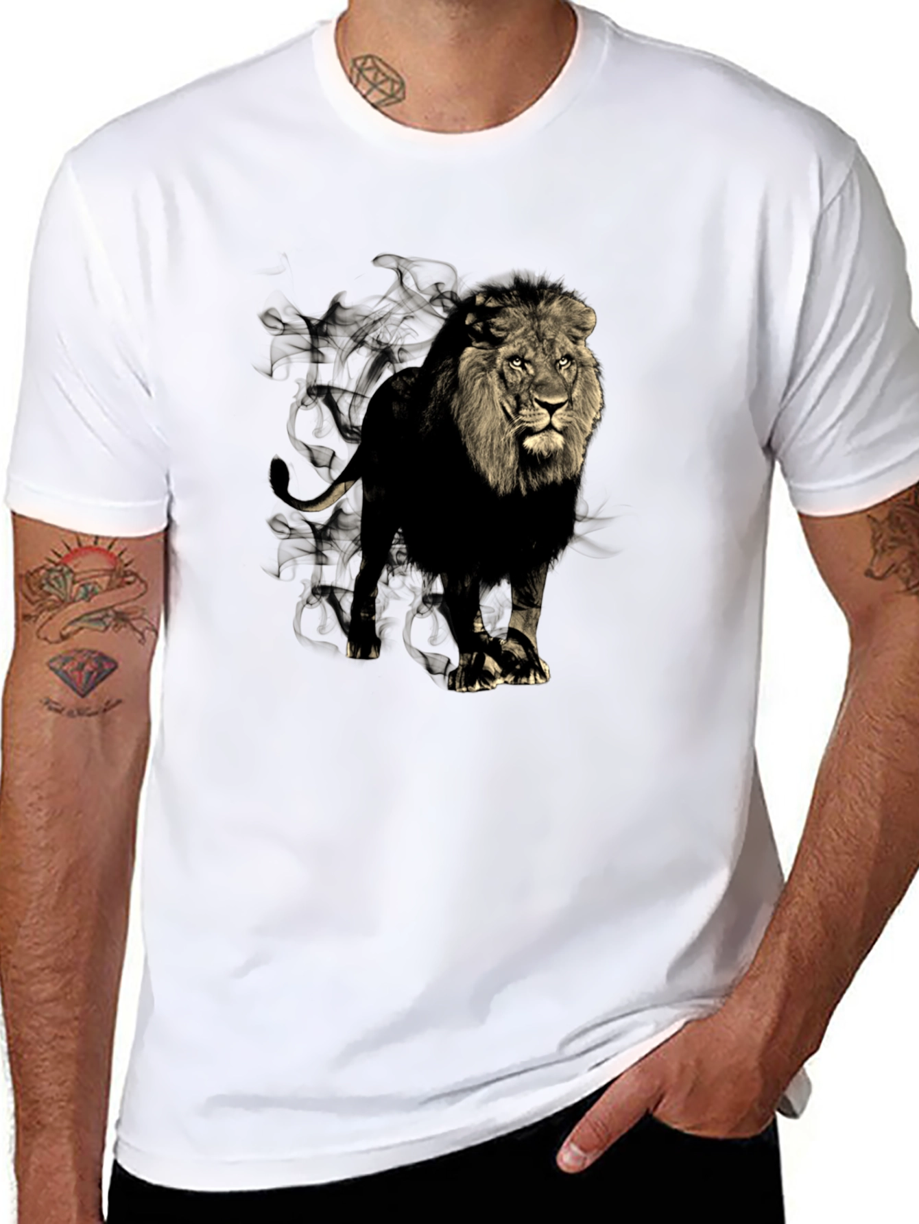 Black Lion Graphic Print Men's Black T-Shirt view 8