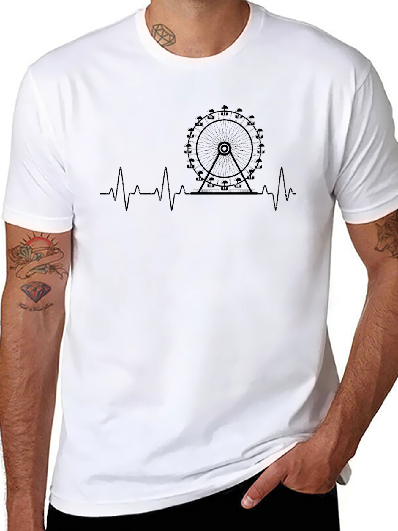 Black London Eye Heartbeat T-Shirt - Black, Crew Neck view 8