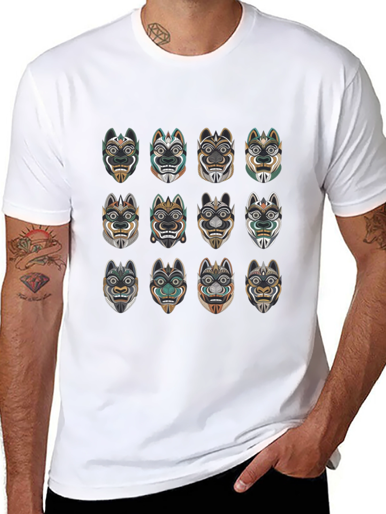 Black Tribal Mask Graphic Tee - Unique Design view 8
