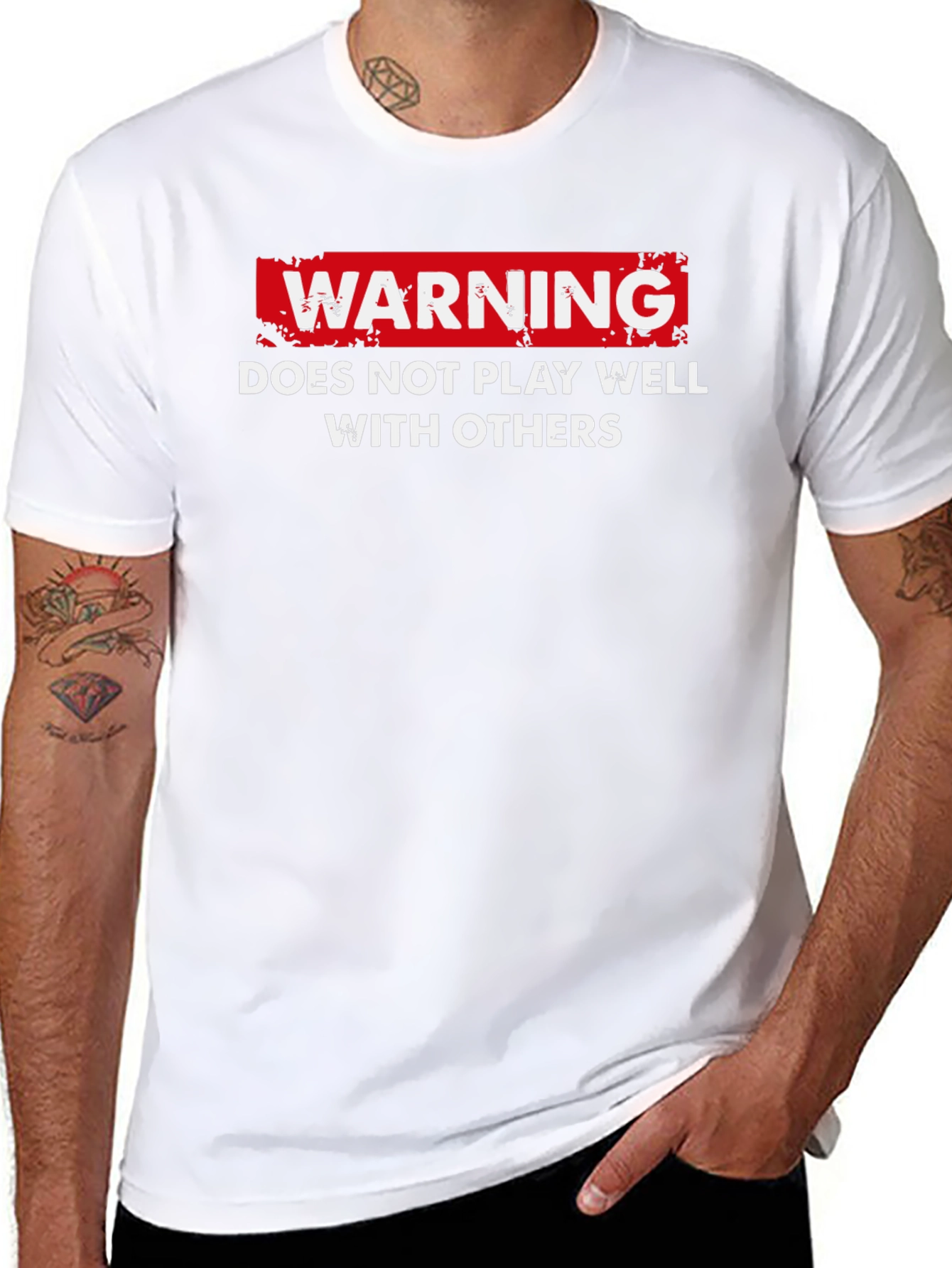 Black Warning: Does Not Play Well With Others T-Shirt view 8