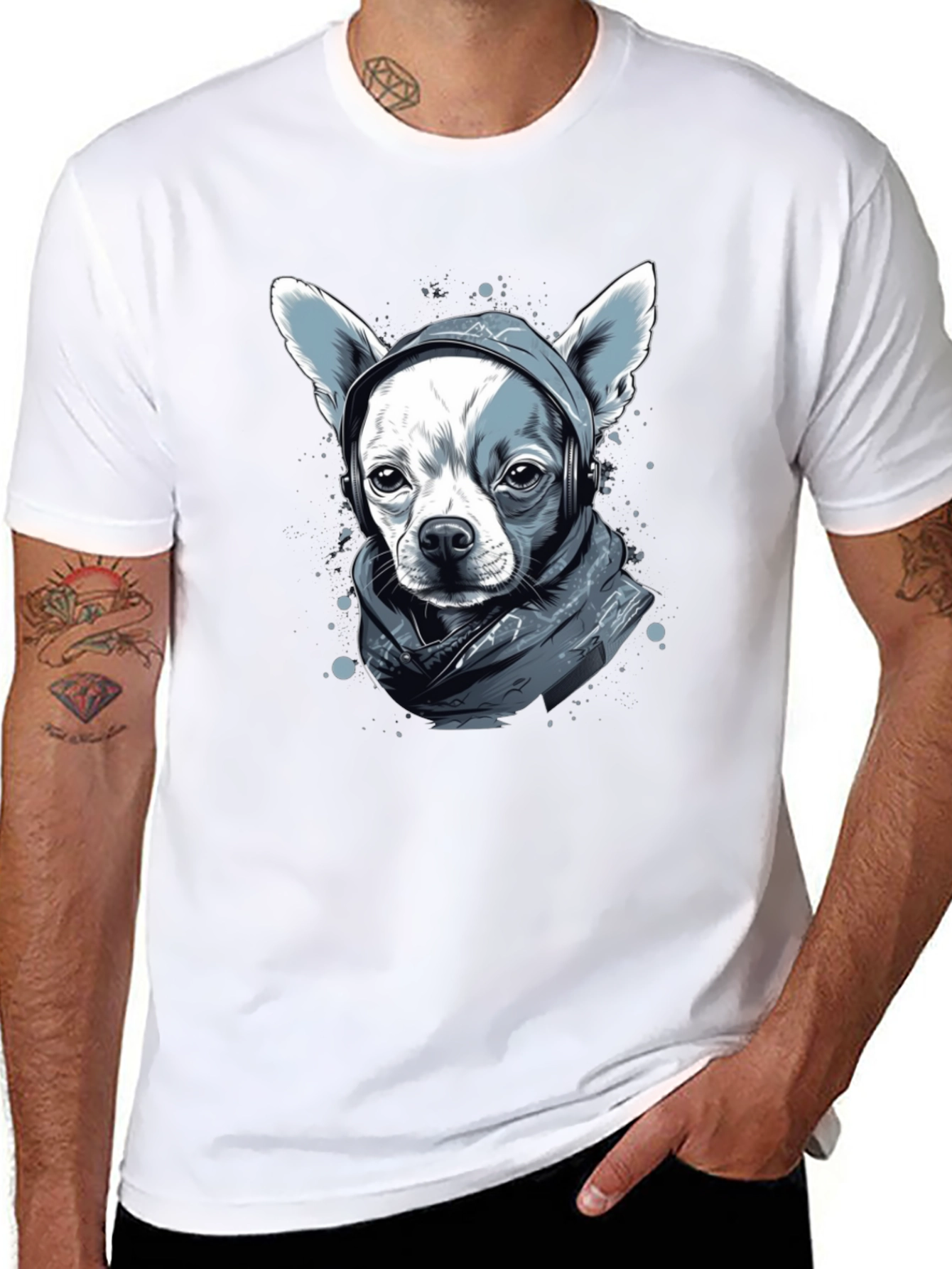 Black Dog with Headphones Graphic Tee view 8