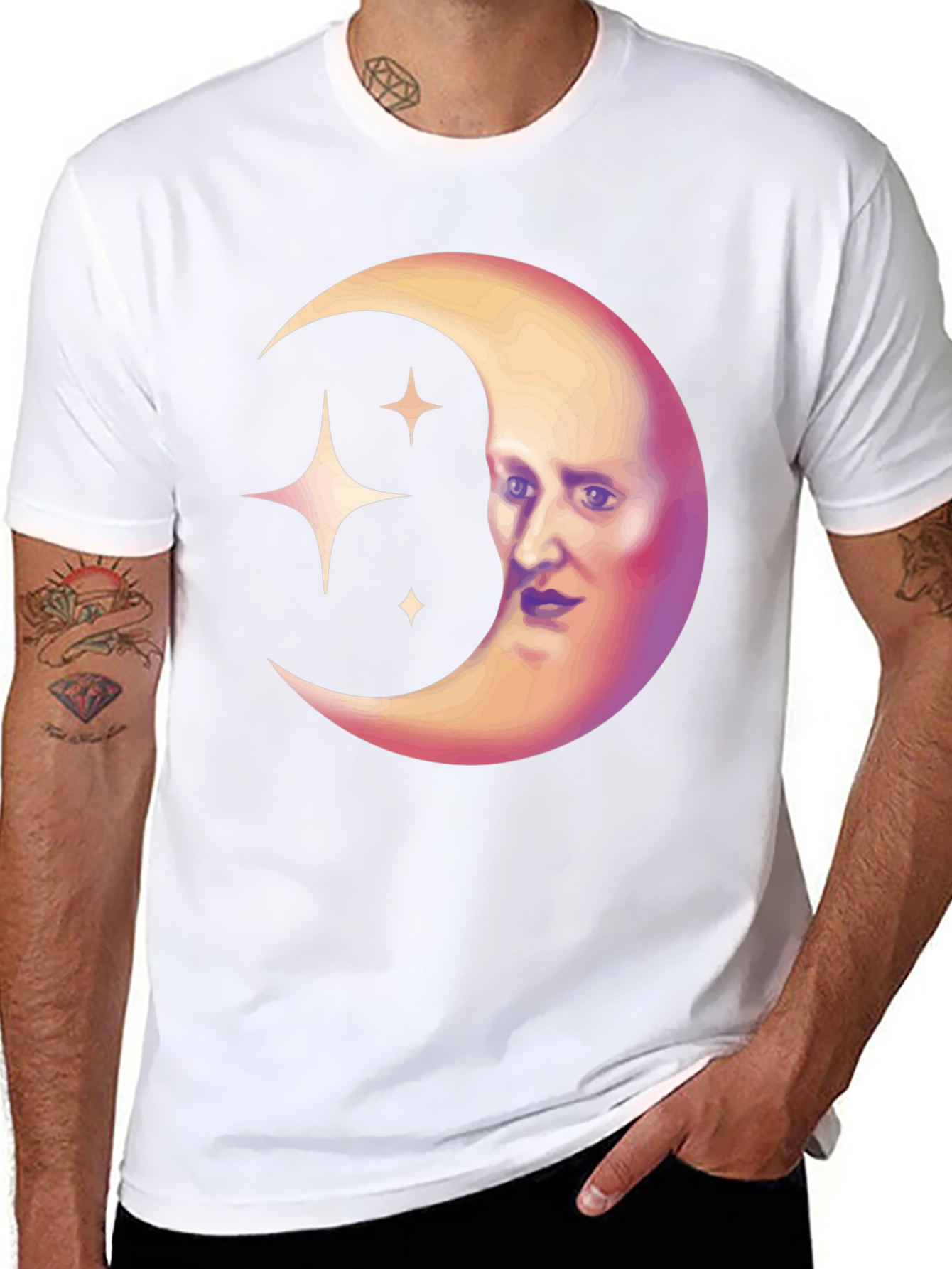 Black Celestial Moon Face Graphic Tee - Unique Design view 8