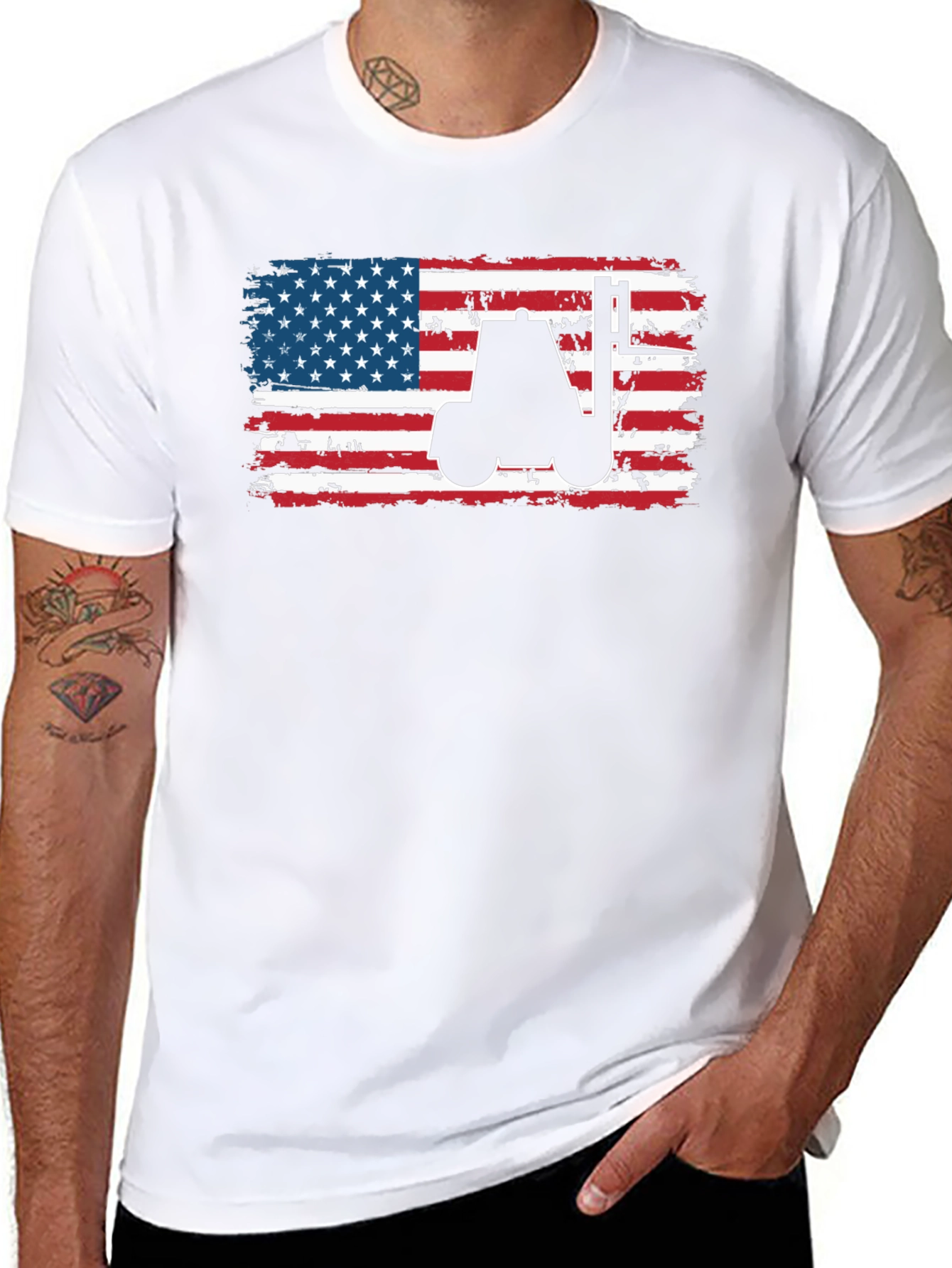 Black American Flag Forklift T-Shirt view 8