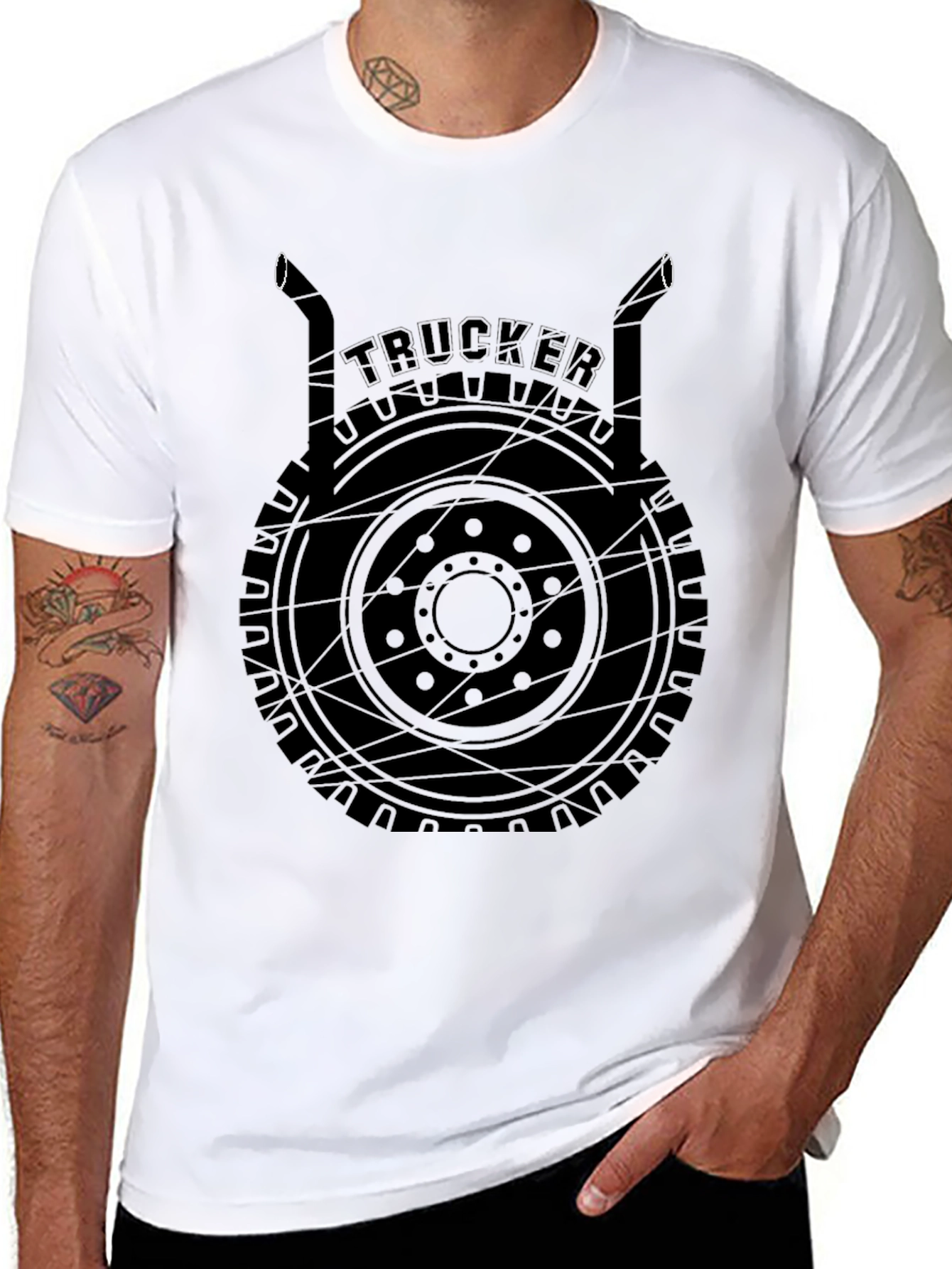 Black Trucker T-Shirt Black Graphic Tee view 8